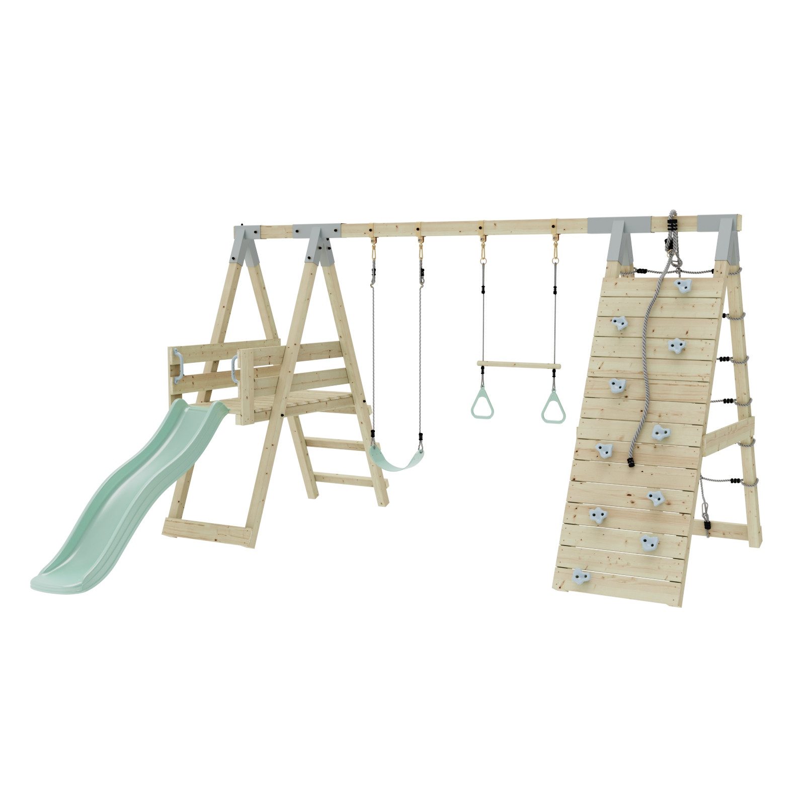 OutdoorToys Klettergerüst Krokodil, aus Holz mit Schaukel, Rutsche, Kletterwand
