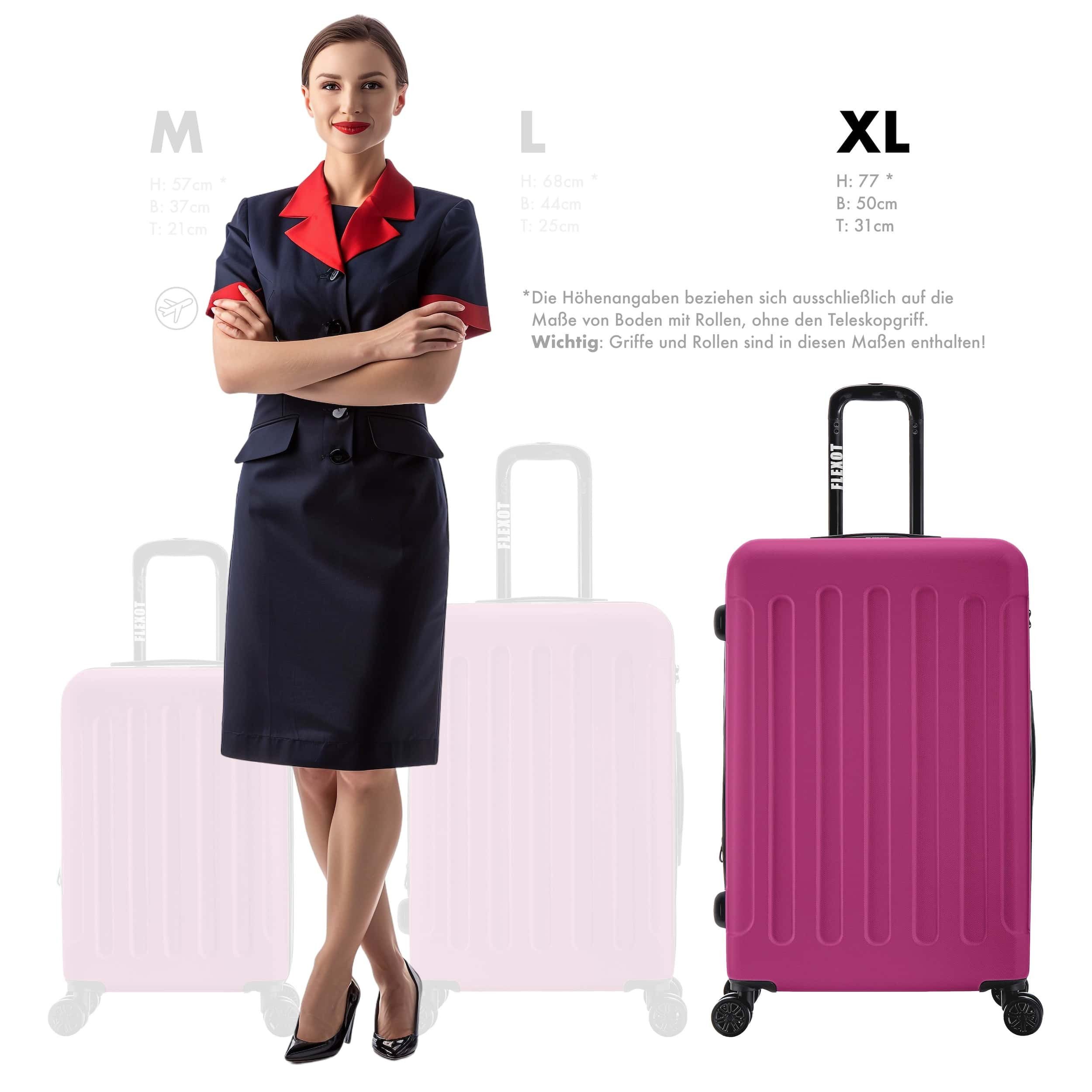 Flexot Hartschalen-Trolley F-3045 (Gr. M, L, XL) – Kofferset – ABS-Hartschale, 4 Rollen, Robuster und moderner Koffer mit vier 360° Rollen und Zahlenschloss