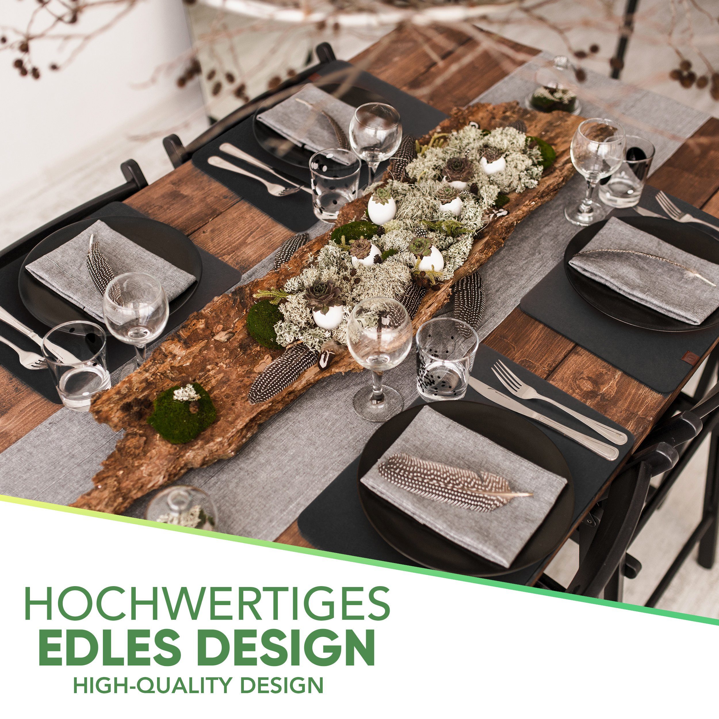 Loco Bird Platzset Tischset aus Filz, 6er Set Rechteckig, Platzsets 44x32 cm, (Tischset in grau), abwischbare Tischuntersetzer Platzdeckchen