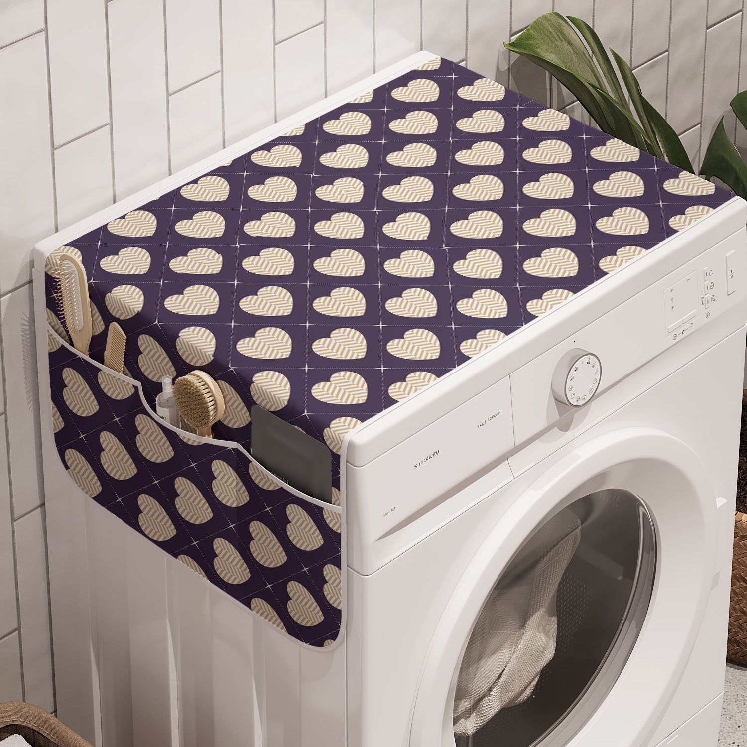 Pastellherzen Romantisch Wellenförmige für Waschmaschine Badorganizer Abakuhaus Anti-Rutsch-Stoffabdeckung Trockner, Verziert und