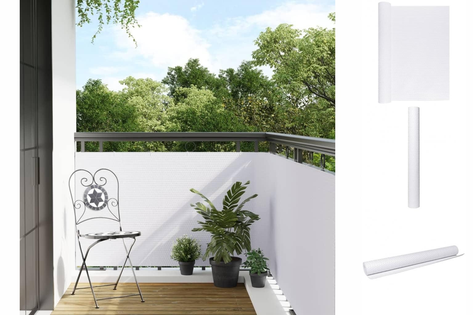 vidaXL Gartentor Balkon-Sichtschutz Weiß 300x100 cm Polyrattan