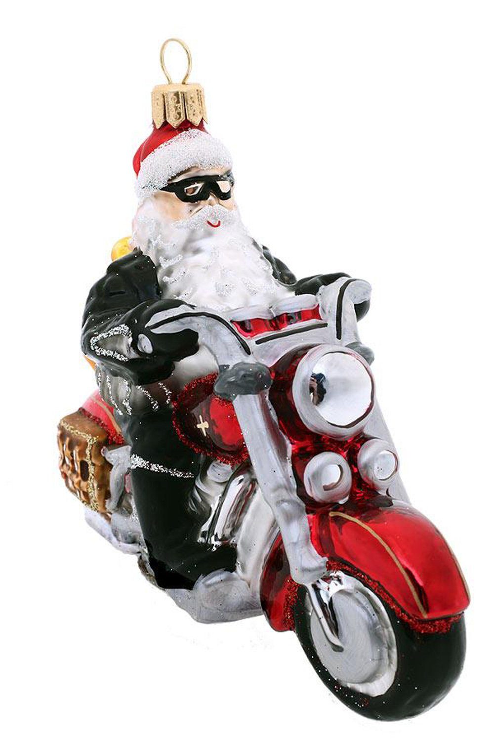 Hamburger Weihnachtskontor Christbaumschmuck Santa auf Motorrad, Dekohänger - mundgeblasen - handdekoriert