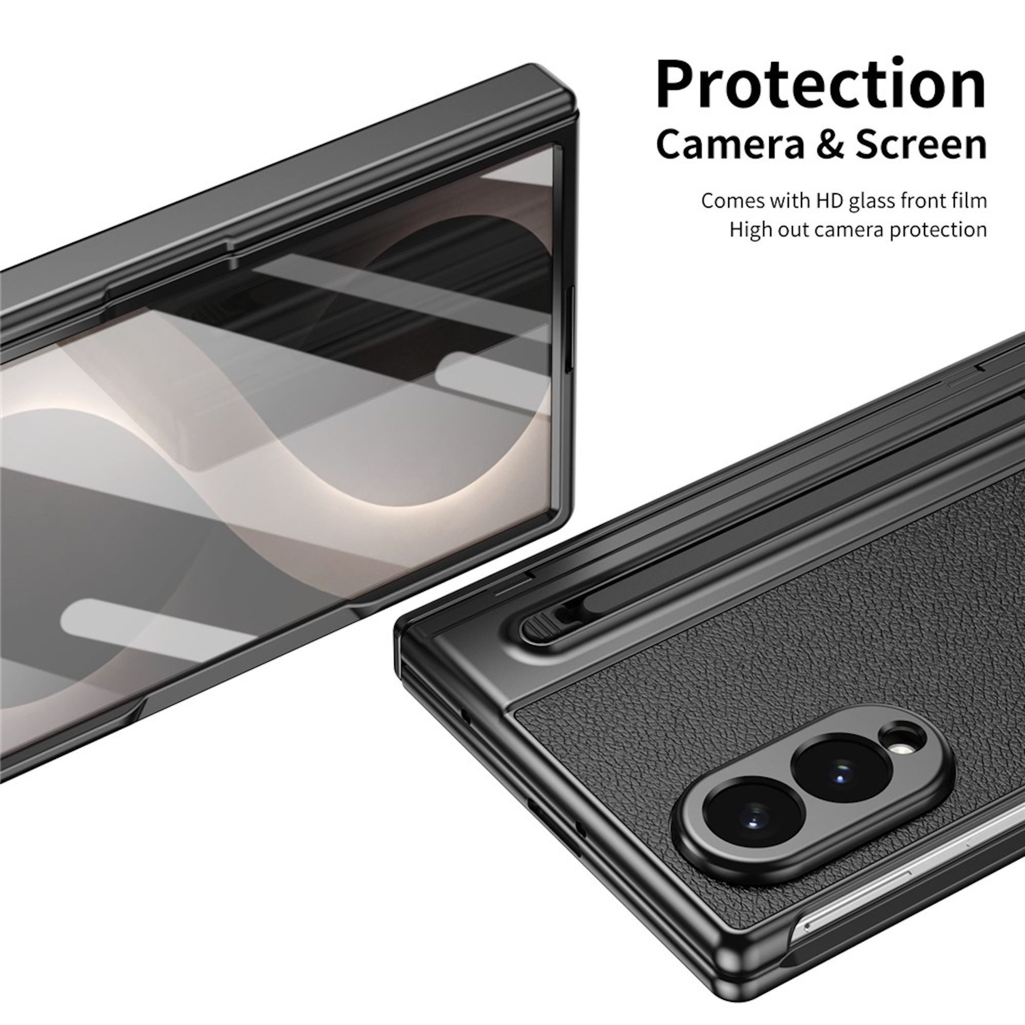 Wigento Handyhülle Klapphülle + 9H Schutzglas + Stift Samsung Galaxy Z Fold8 5G Schwarz 7,60 Zoll, Stifthalter, Scharnier Schutz, Schutzglas – Bild 4 von 5