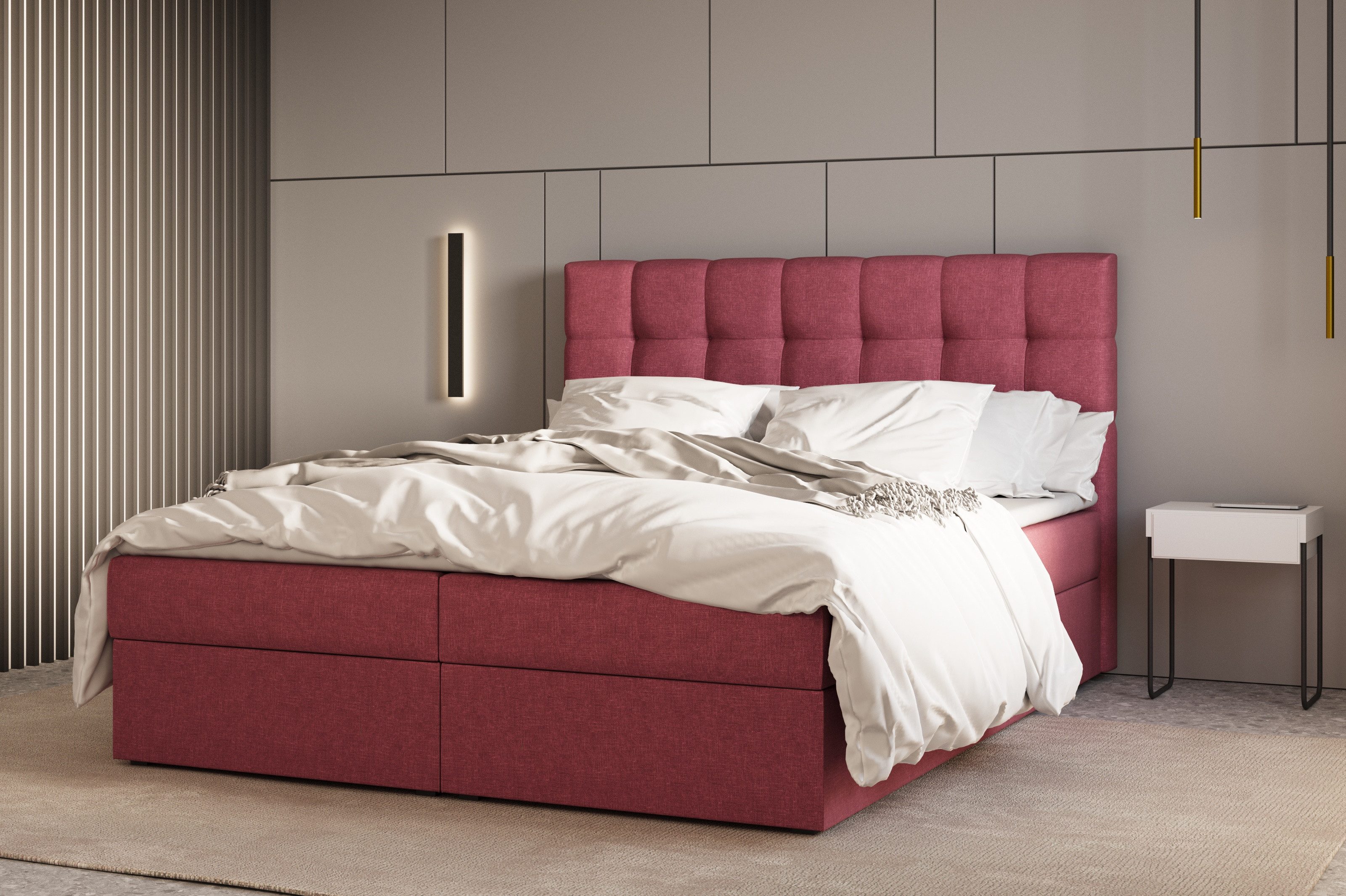 MOEBLO Boxbett Bett 05 (Polsterbett Kontinentalbett, Bonell, Topper, Doppelbett 180x200, gepolstertes Kopfteil mit Bettkasten), gepolstertes Kopfteil mit Bettkasten