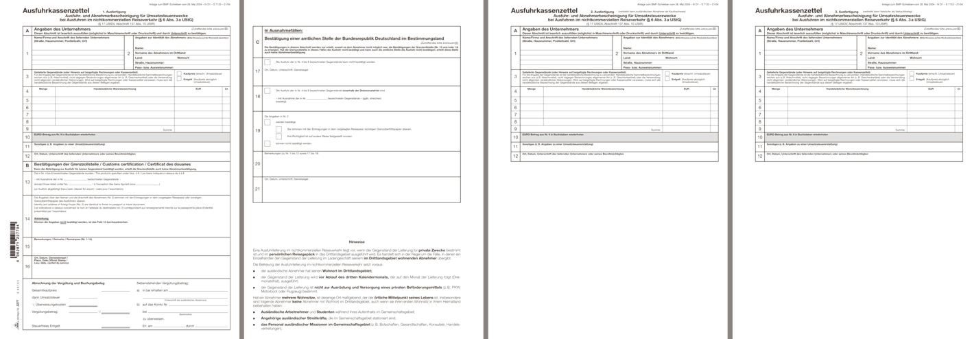 Formularblock 2277 Ausfuhrkassenzettel / Abnehmerbescheinigung Umsatzsteuer SD 1x3 B