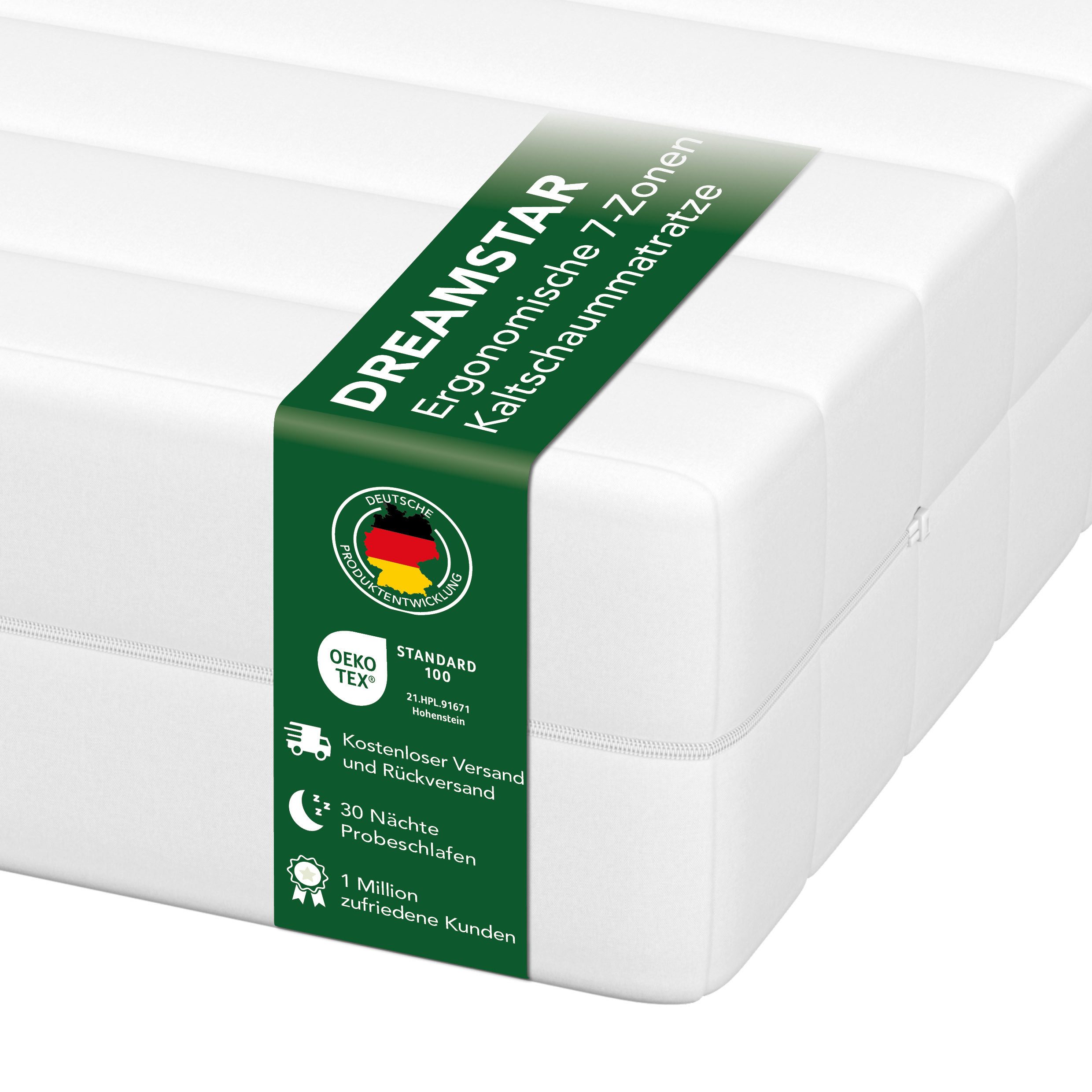 Kaltschaummatratze Simple Flex, 7-Zonen Wendematratze mit zwei Liegeseiten (H2/H3), Dreamstar, ergonomisch & atmungsaktiv - für jede Schlafposition