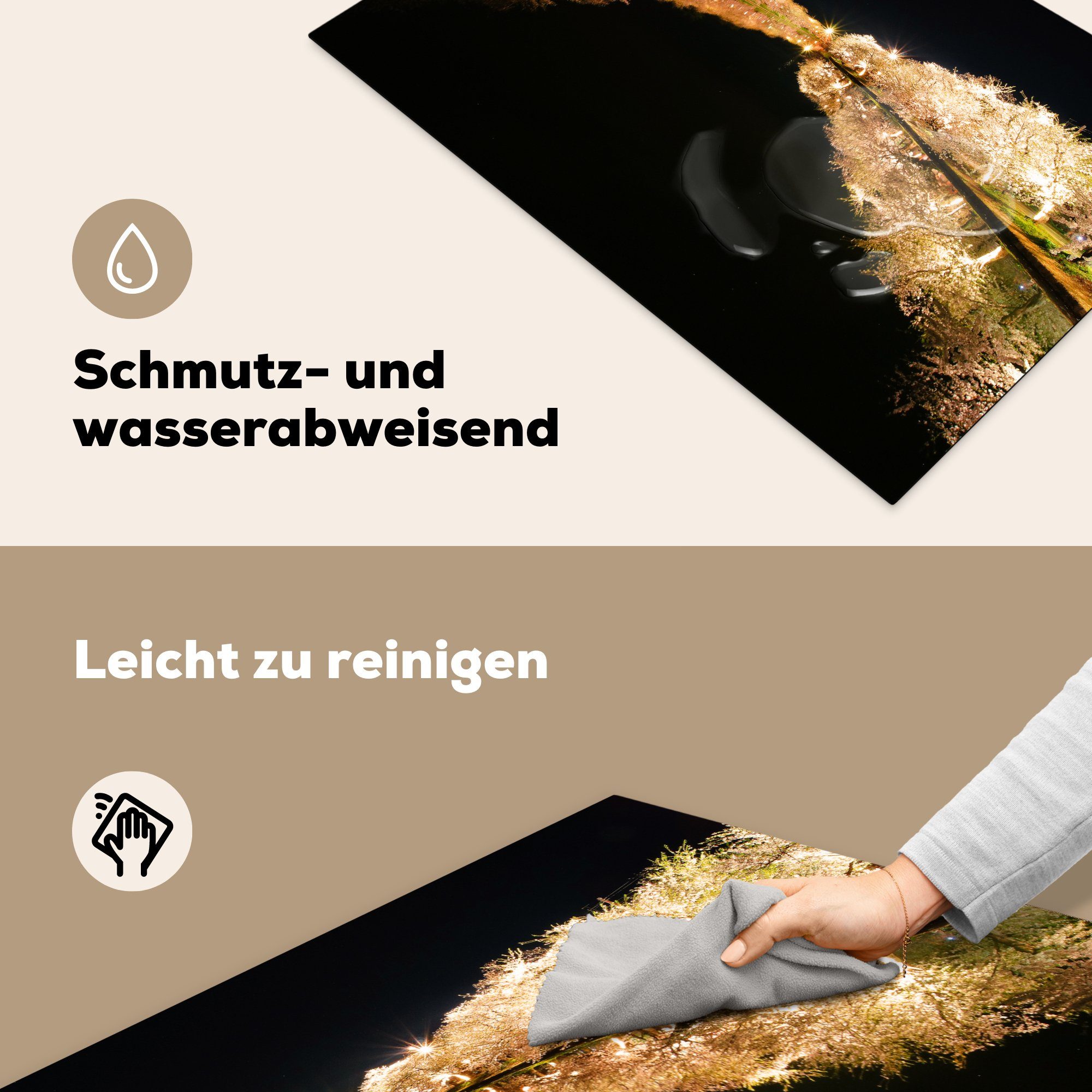 tlg), Ceranfeldabdeckung Herdblende-/Abdeckplatte (1 die - Vinyl, küche, Licht, 81x52 - Induktionskochfeld Schutz Blüte Kirschbaum für cm, MuchoWow