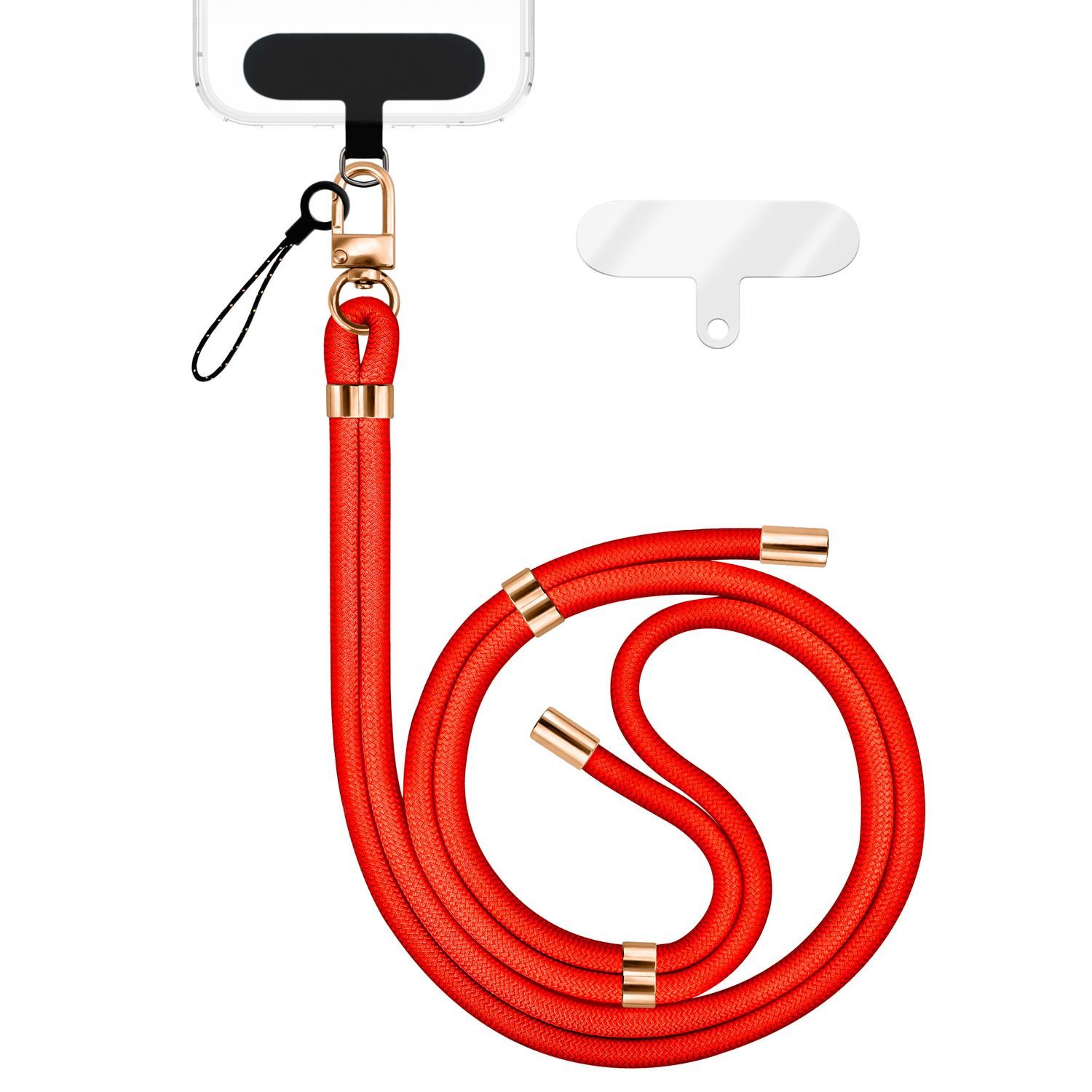 Nalia Handykette Universal Smartphone, Nylon Handyband / Karabiner Gold & 2 Pads / 35-75cm Tragelänge