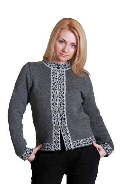 Natural Style Strickjacke mit Kontrastdetails aus Wolle