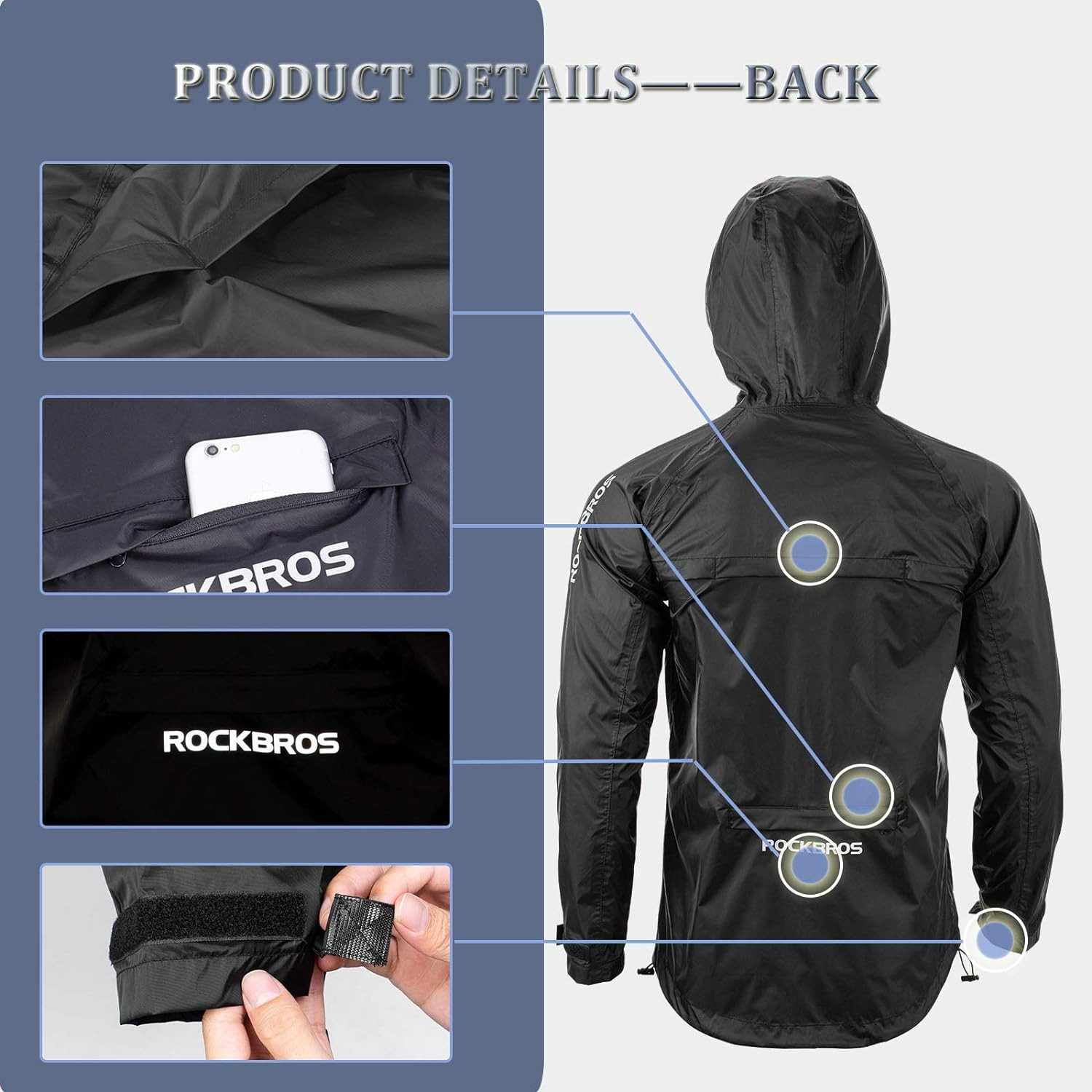 ROCKBROS Regenjacke Regenjacke Radsport Regenmantel wasserdichte Fahrradjacke Atmungsaktiv, mit Kapuze
