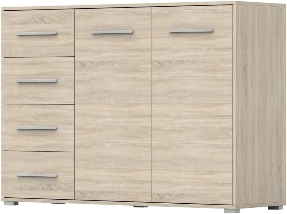 MOEBLO Kommode KOM001 (Kommode Sideboard Schubladenkommode, Highboard Schrank Beistelltisch mit 2 Türen und 4 Schubladen), (BxHxT): 135x95x45 cm