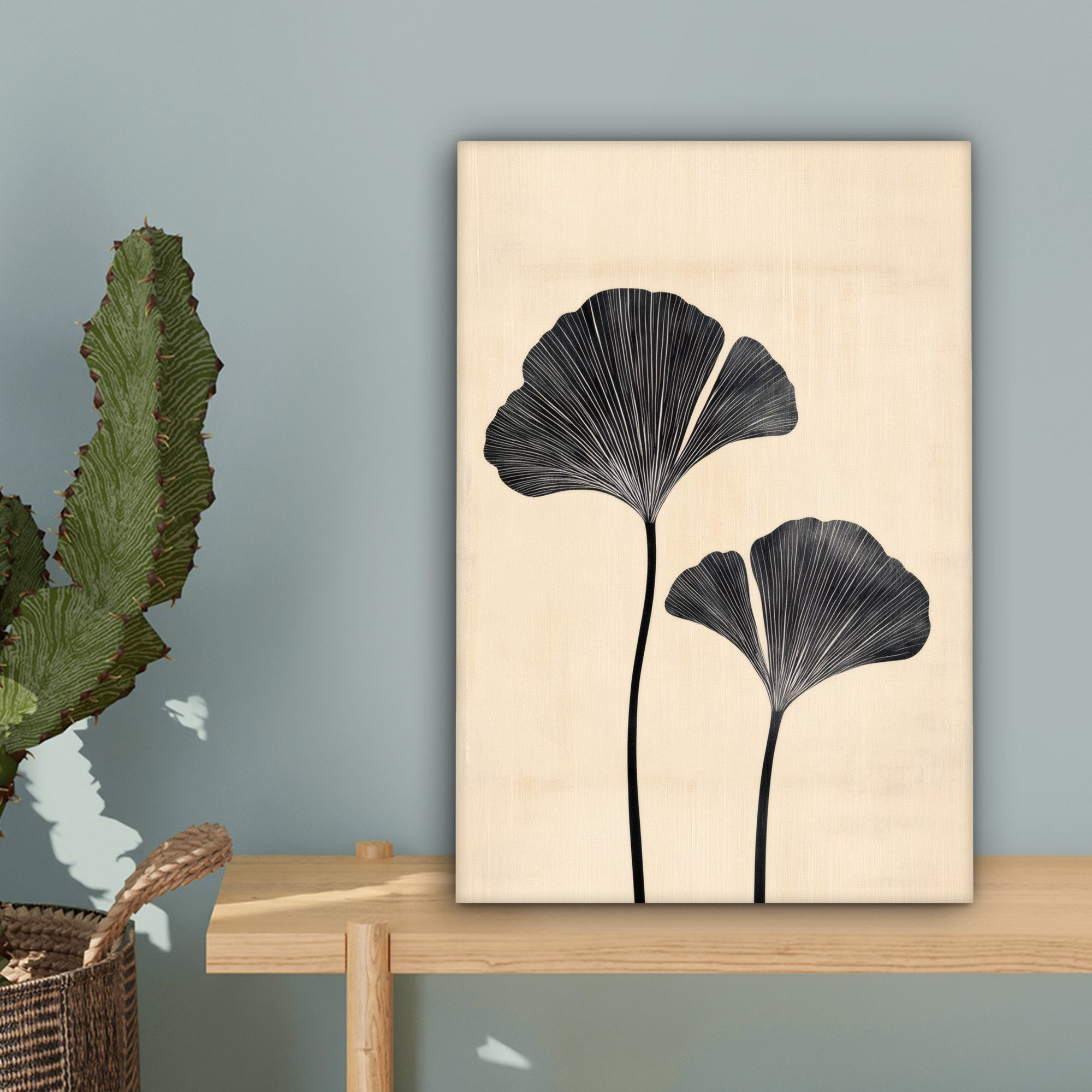 OneMillionCanvasses® Leinwandbild Blätter - Minimalistisch - Schwarz, Fotodruck (1 St), Leinwand Canvas Wandbild, Wanddekoration 20x30 cm