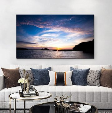 TPFLiving Kunstdruck (OHNE RAHMEN) Poster - Leinwand - Wandbild, Majestätischer Sonnenuntergang, Meereswolken, Ozean-Leinwandgemälde (Leinwandbild XXL), Farben: Orange, Blau, Weiß, Schwarz, Rot, Gelb -Größe: 20x40cm