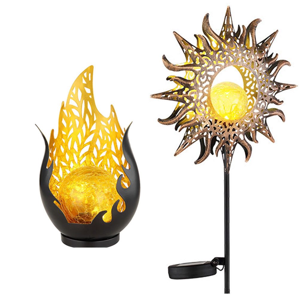 GLOBO LIGHTING LED Solarleuchte, LED-Leuchtmittel fest verbaut, Warmweiß, LED Solarlampe Steckleuchte Metall Deko gold schwarz-rostfarben
