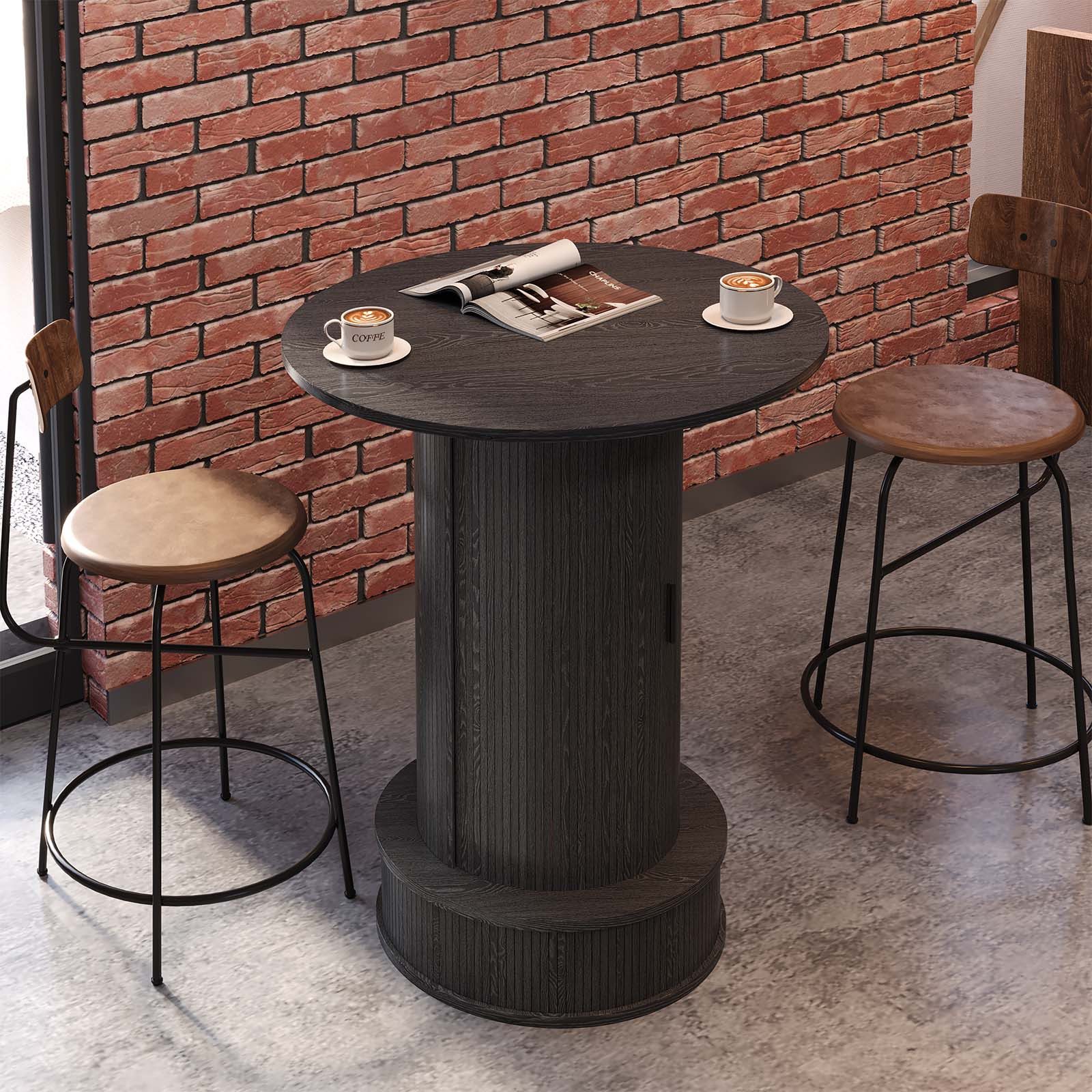 Hongsuny Bartisch mit Stauraum, Weinglasablage & Schiebetür, runder Bistrotisch (1-St), Hochtisch, Stehtisch, Cocktailtisch, Tresentisch, …