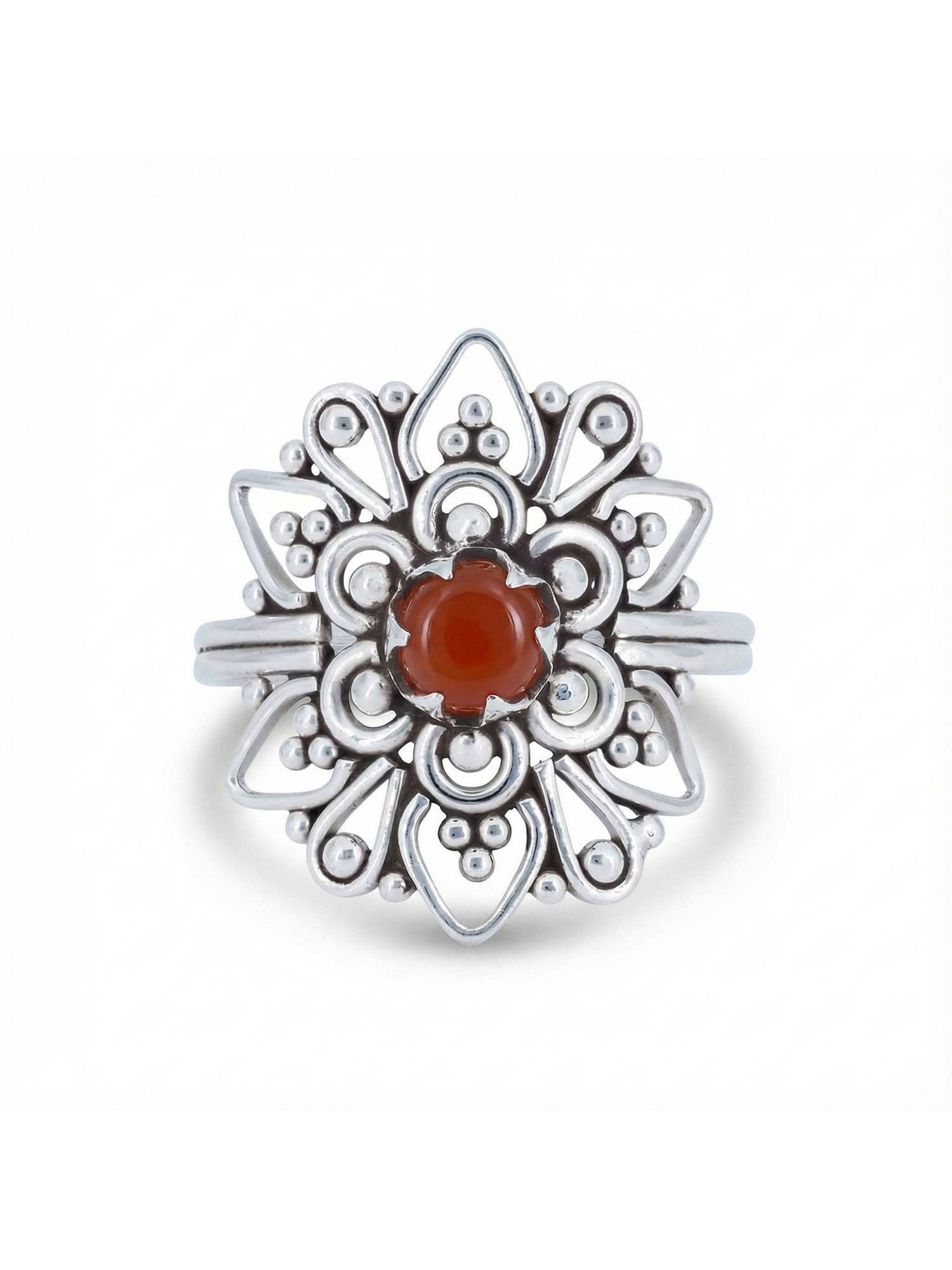 mantraroma Silberring MUDARA-EMPAT aus 925 Silber mit Karneol (Ring mit Schmuckbeutel), Damenring aus 925er Silber