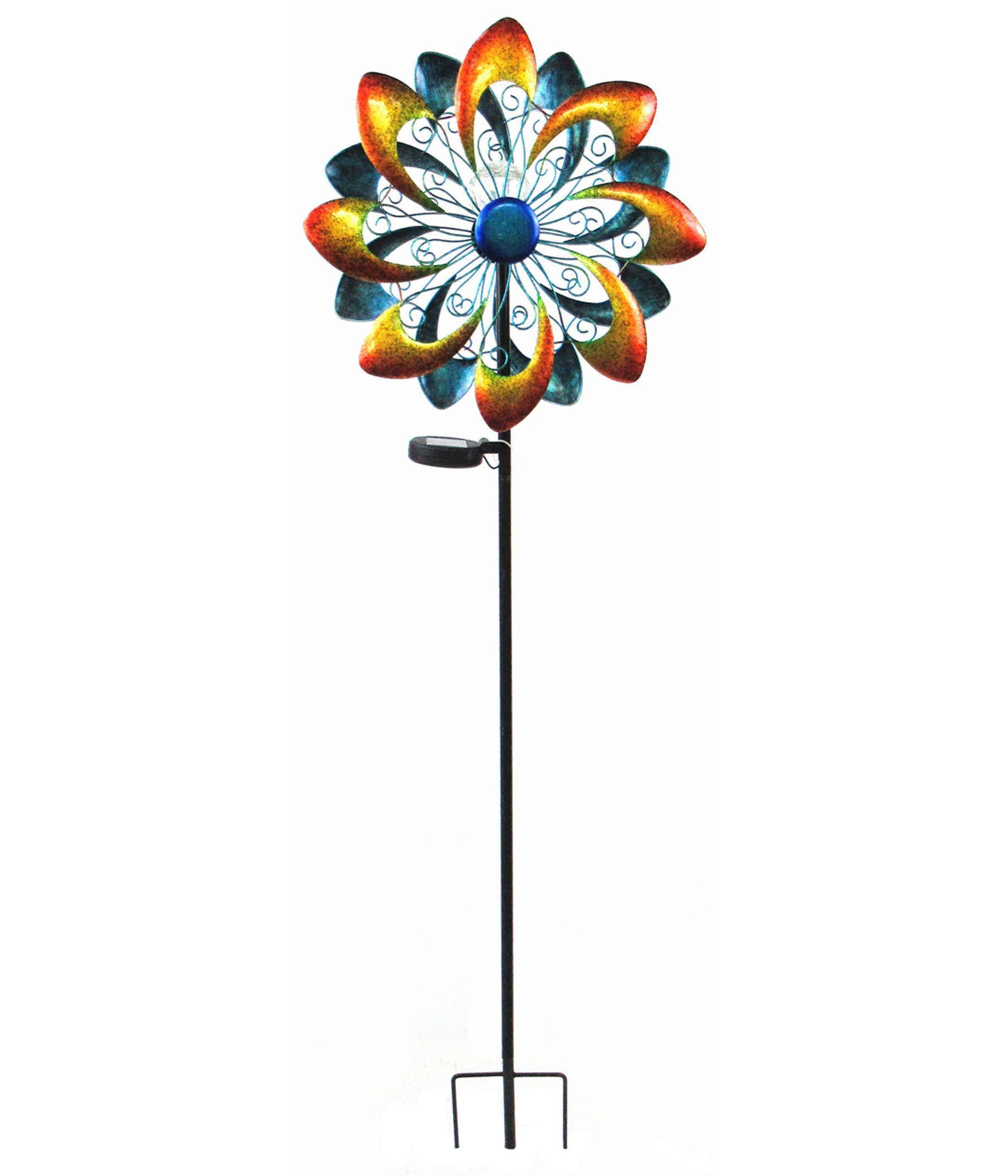 Dehner LED Dekoobjekt Molino mit Solarlicht, Ø 35 cm, Höhe 128 cm, Kaltweiß, Windrad mit kaltweißem Licht, Metall/Glas