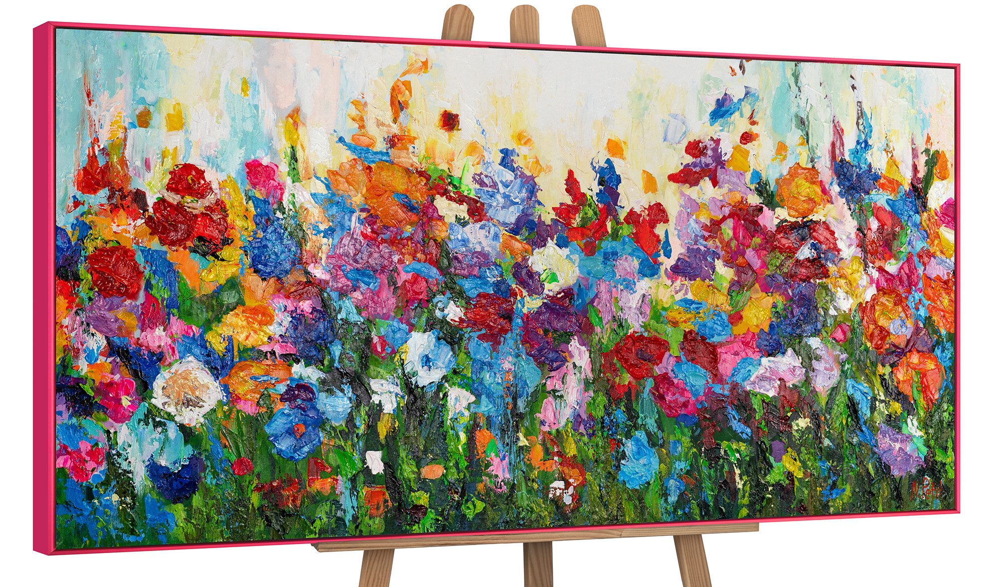 YS-Art Живопис Blumige Farben, Blumen, Blumen Leinwandbild bunt in verschiedenen Farben, gerahmt