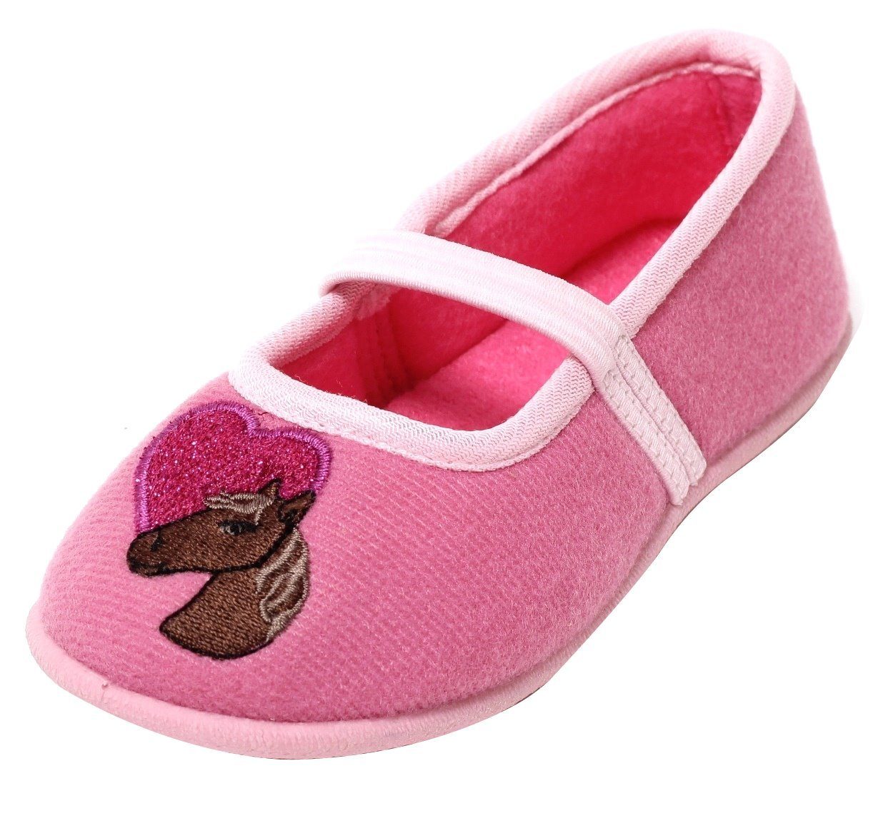 dynamic24 Hausschuh Mädchen Kinderschuhe Ballerina Slipper mit Pferd Schuhe  Puschen pink