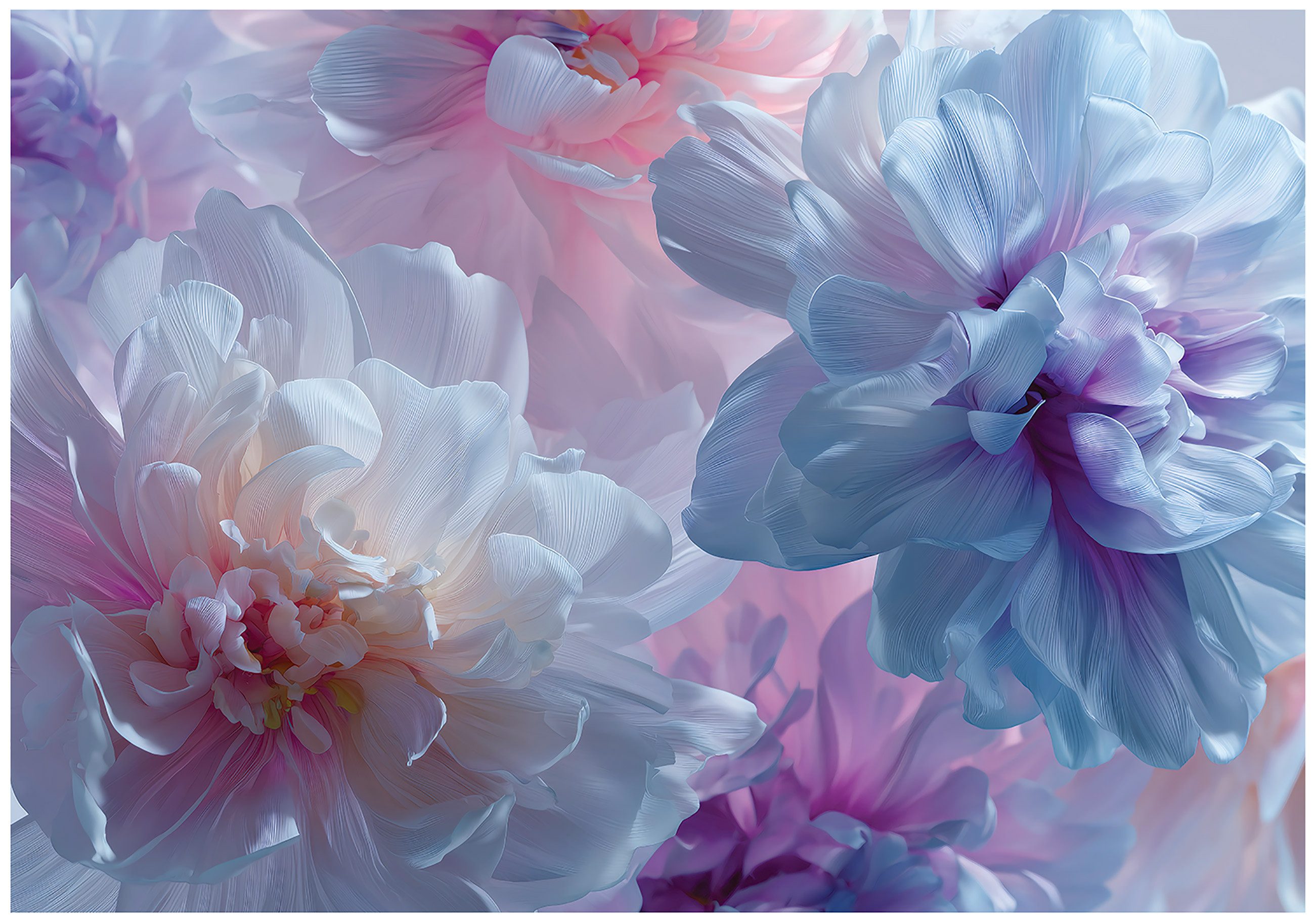 Wallarena Fototapete Blumen Weiß Blau Vlies Tapete Wohnzimmer Schlafzimmer Wandtapete, Glatt Vlies Washable, Blumen, Weiß, Blau, (Packung, 2 St., Vlies Fototapete), Vliestapete schwarz Wohnzimmer Schlafzimmer Küche Tapete + Kleister