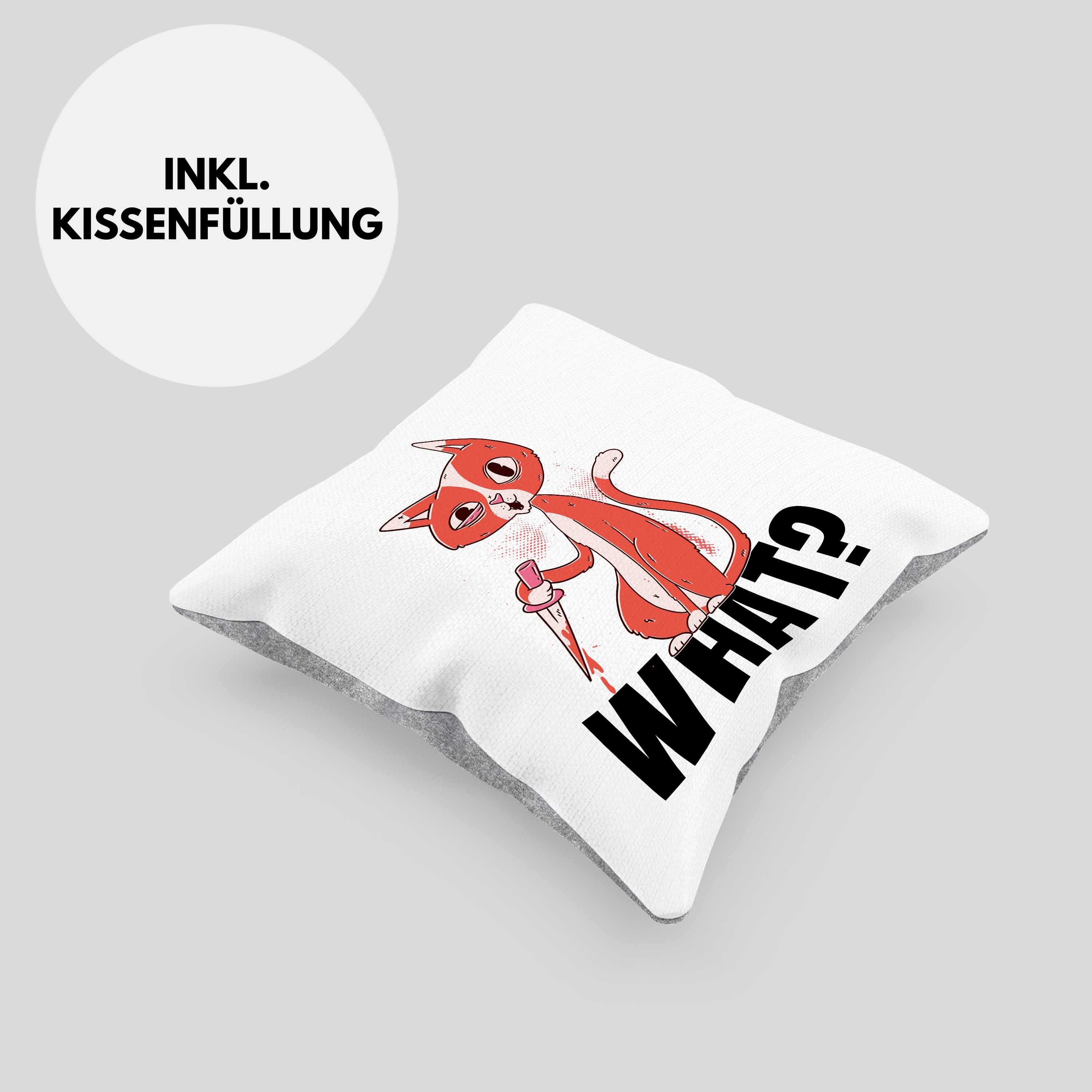 Grau What Dekokissen Grafik Füllung mit - Lustige Geschenk Katze Trendation 40x40 Kissen Katze Trendation Dekokissen