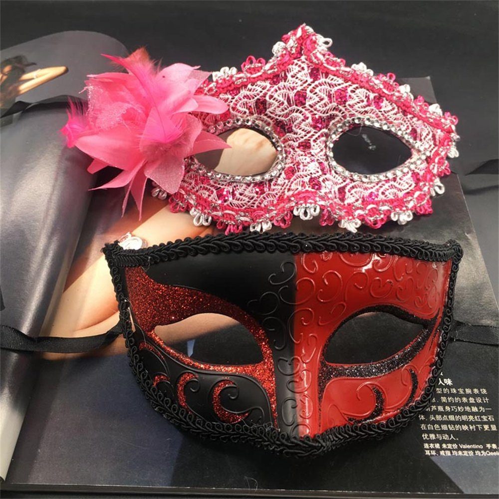 MÖÖNJP Verkleidungsmaske »Maskenpaar Maskerade Maske Set Venezianische Party Maske Plastik Halloween Kostüm Maske Karneval Maske Paar Frauen Kostüm
