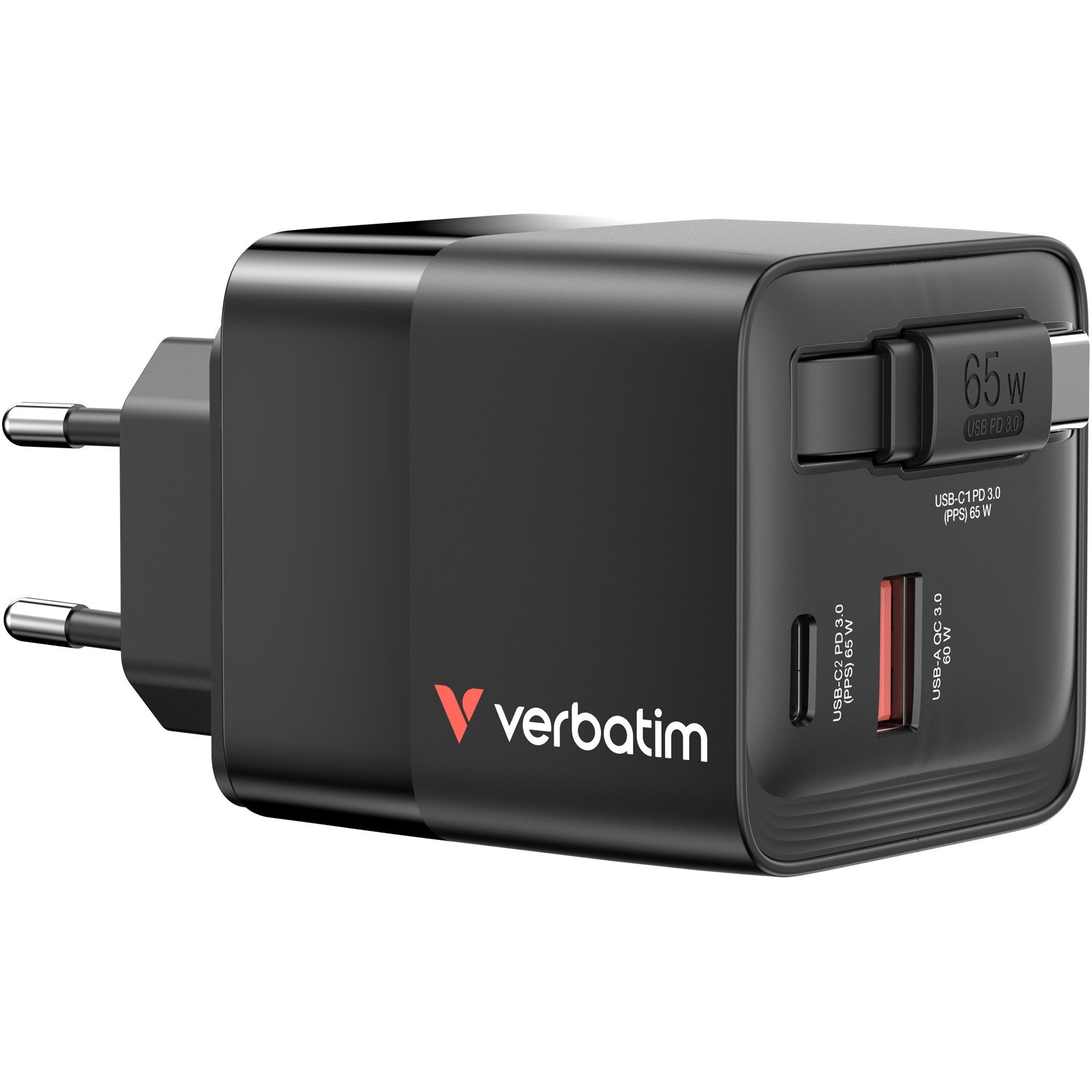 Verbatim Verbatim GaN-Ladegerät 65W, 1x USB-A, 2x USB-C, USB-Ladegerät