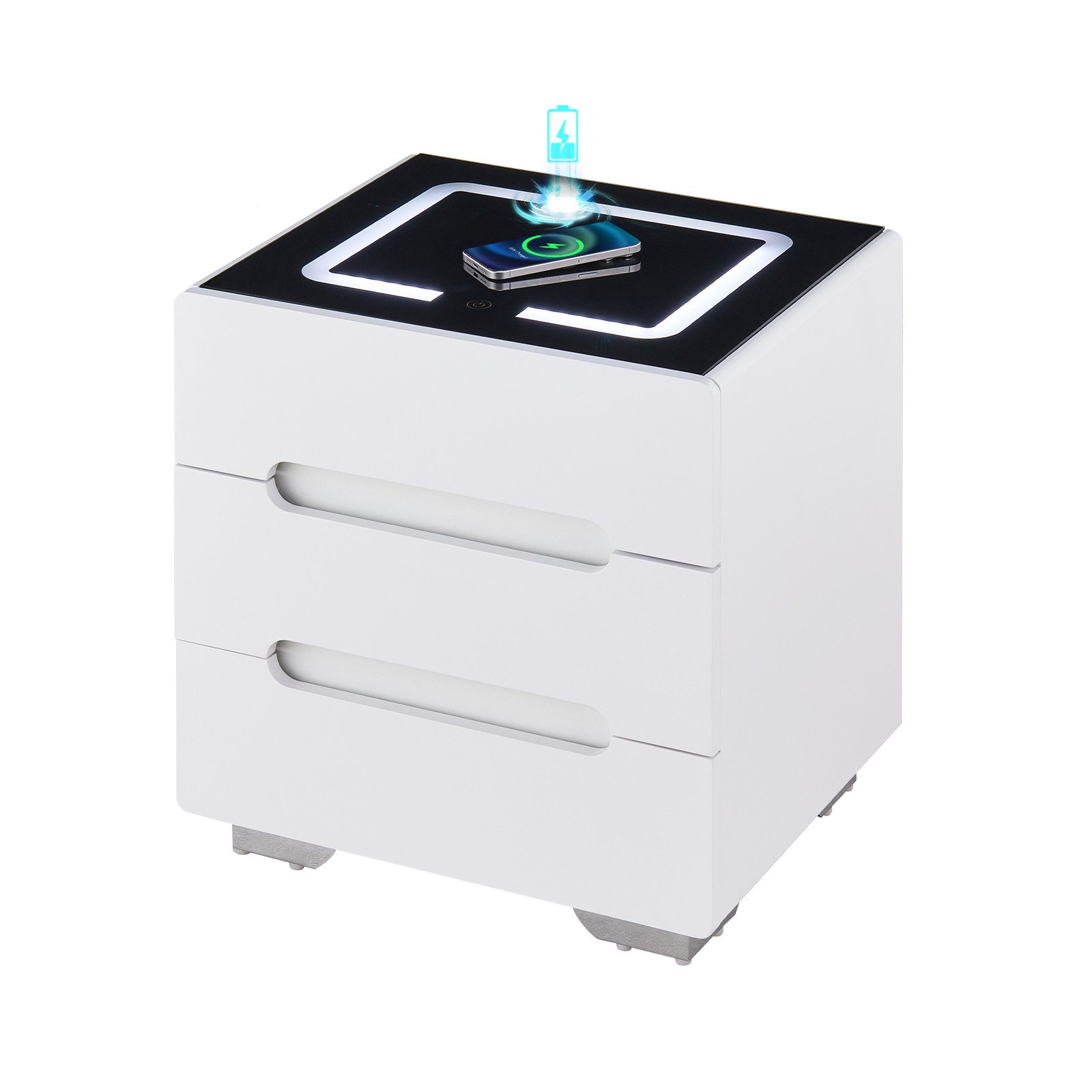 Ofcasa Nachtkommode 50x41.5x55cm 3 Schubladen Nachtkommode (1 Nachtkonsole), Nachtschrank mit Wireless Charging