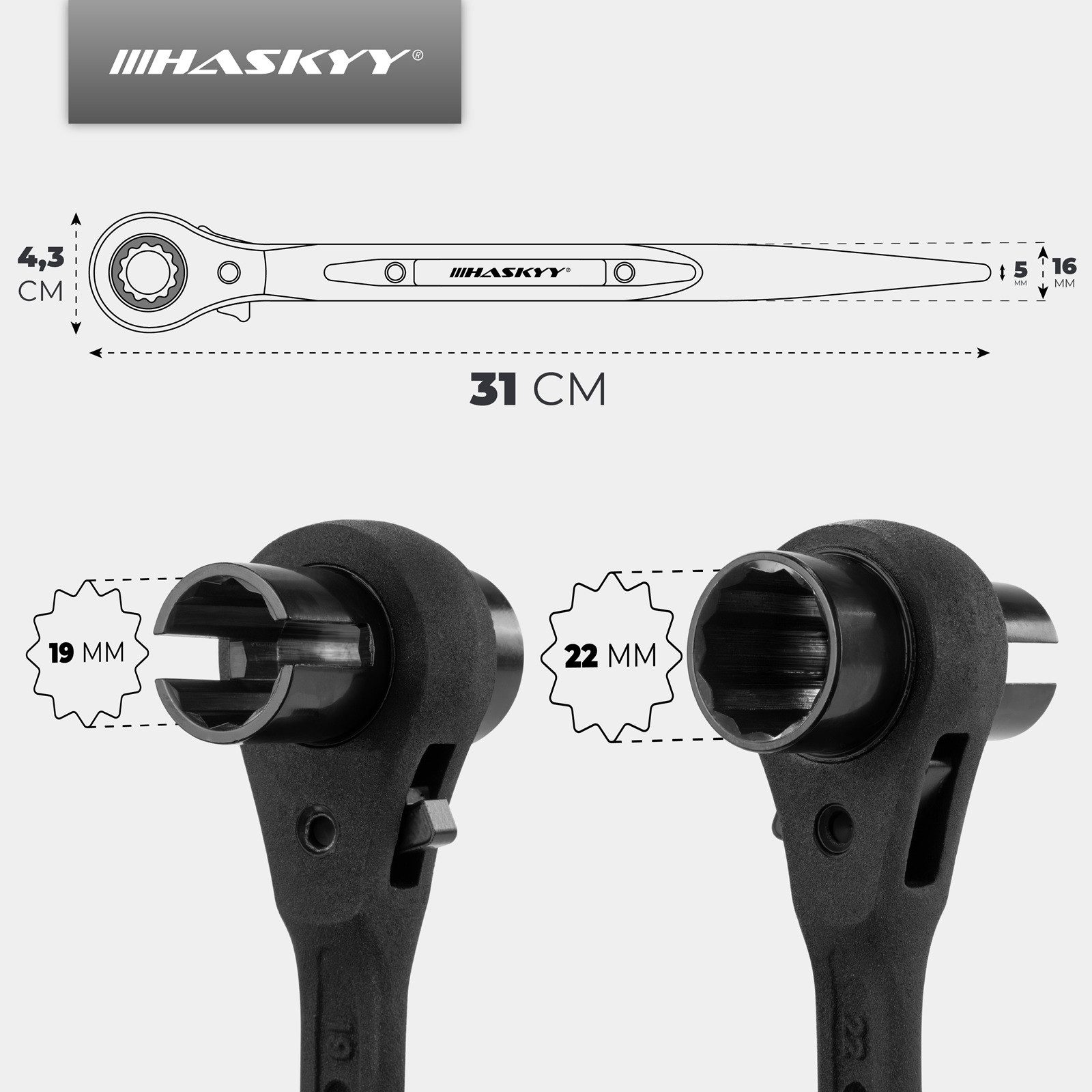 HASKYY Ratsche Gerüstbauratsche 19x22mm geschlitzt Flügelmutter Gerüstbau Gerüstknarr