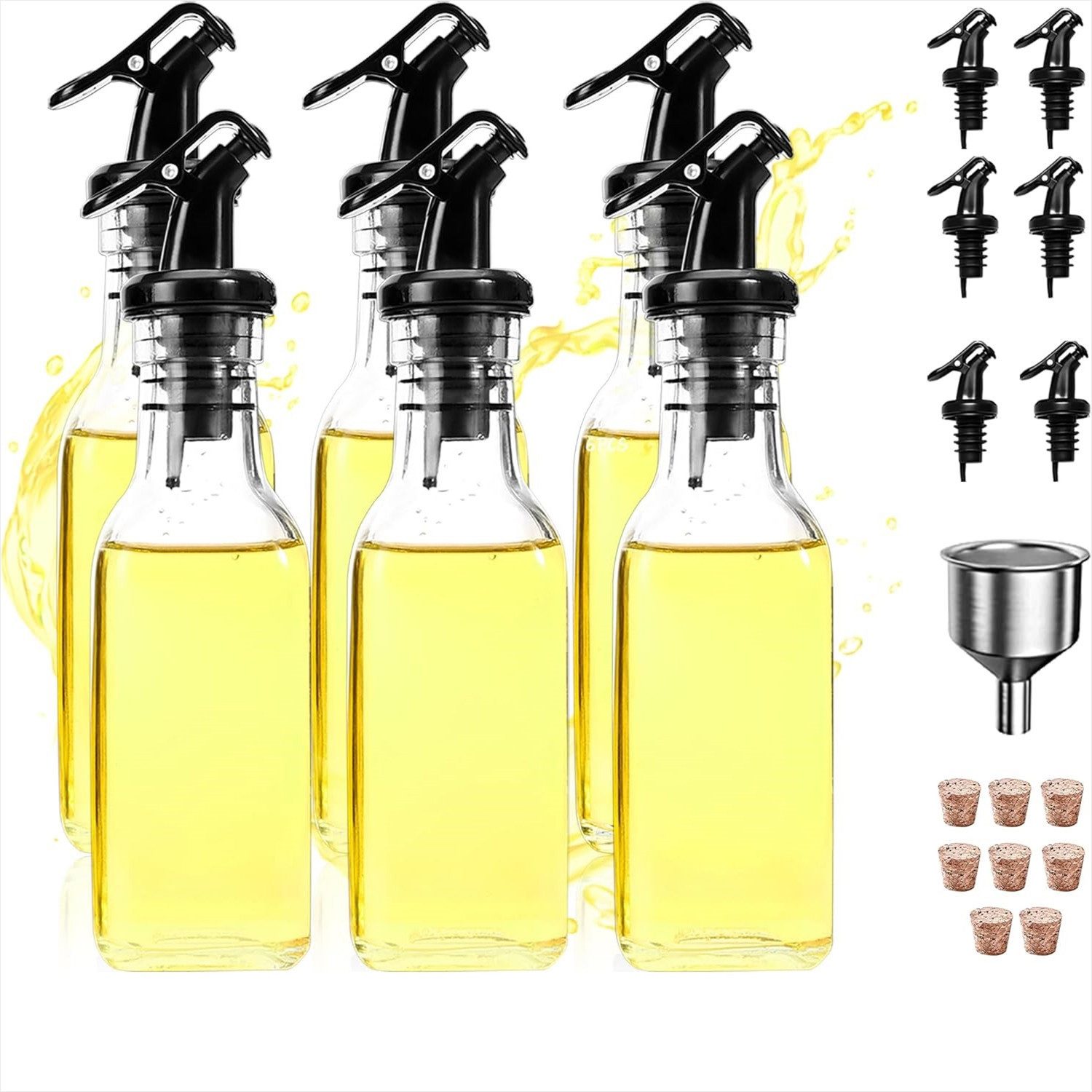 Ölspender 6Stk.160ml Essig Öl Flaschen mit Ausgießer, Ölspender für Picknick