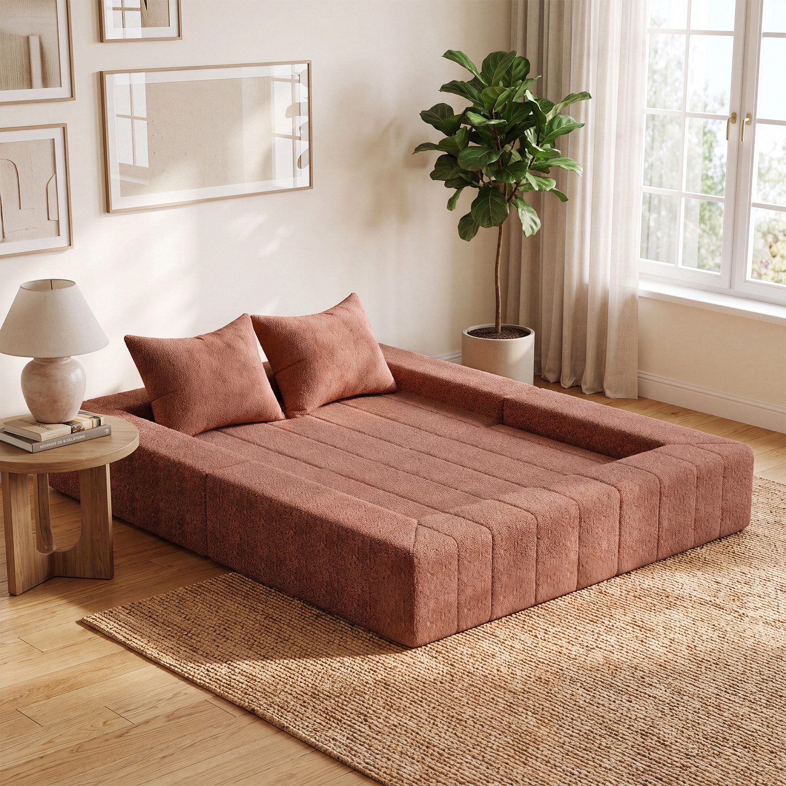 HOMALL Sofa Teddy-Bouclé-Stoff Vollschaumcouch mit Vakuum-Kompression, (Klappbares Schlafsofa,Couch 2 Sitzer mit 2 Kissen,kein Aufbau notwendig) – Bild 2 von 5