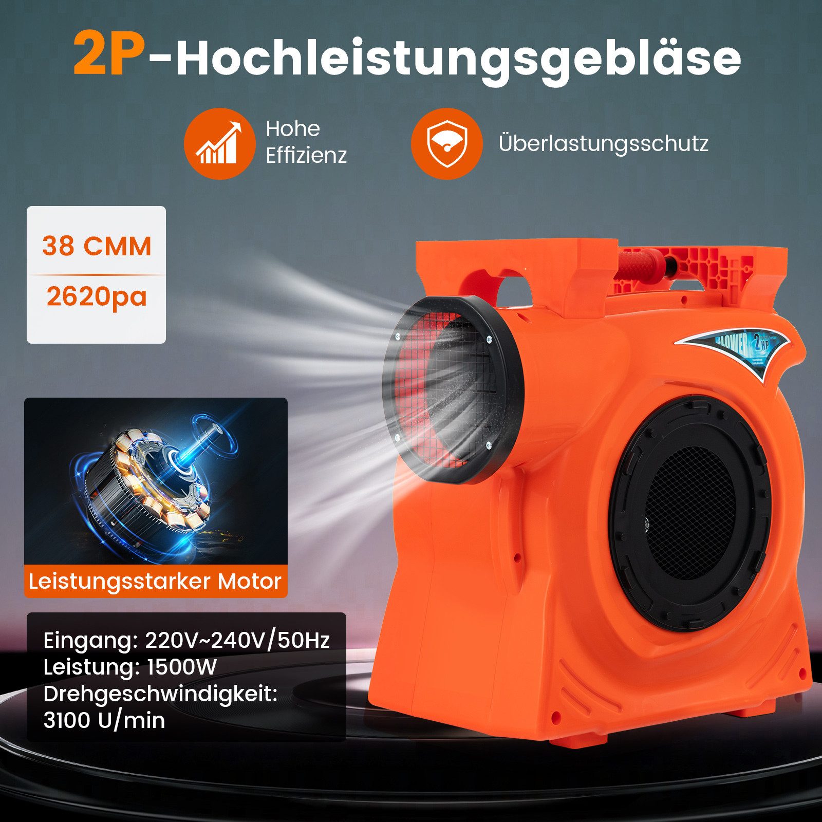 COSTWAY Luftpumpe, 1500W-Luftgebläse kommerziell mit 2-PS-Motor, 2620 pa