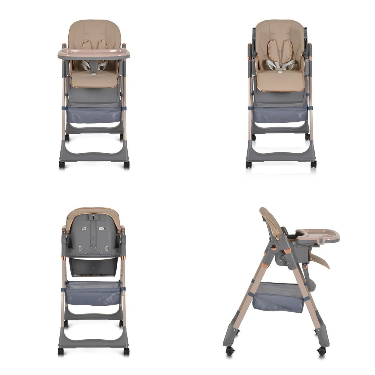 Moni Kombihochstuhl Kinderhochstuhl Lindo klappbar, Lätzchen Besteck Räder Korb höhenverstellbar