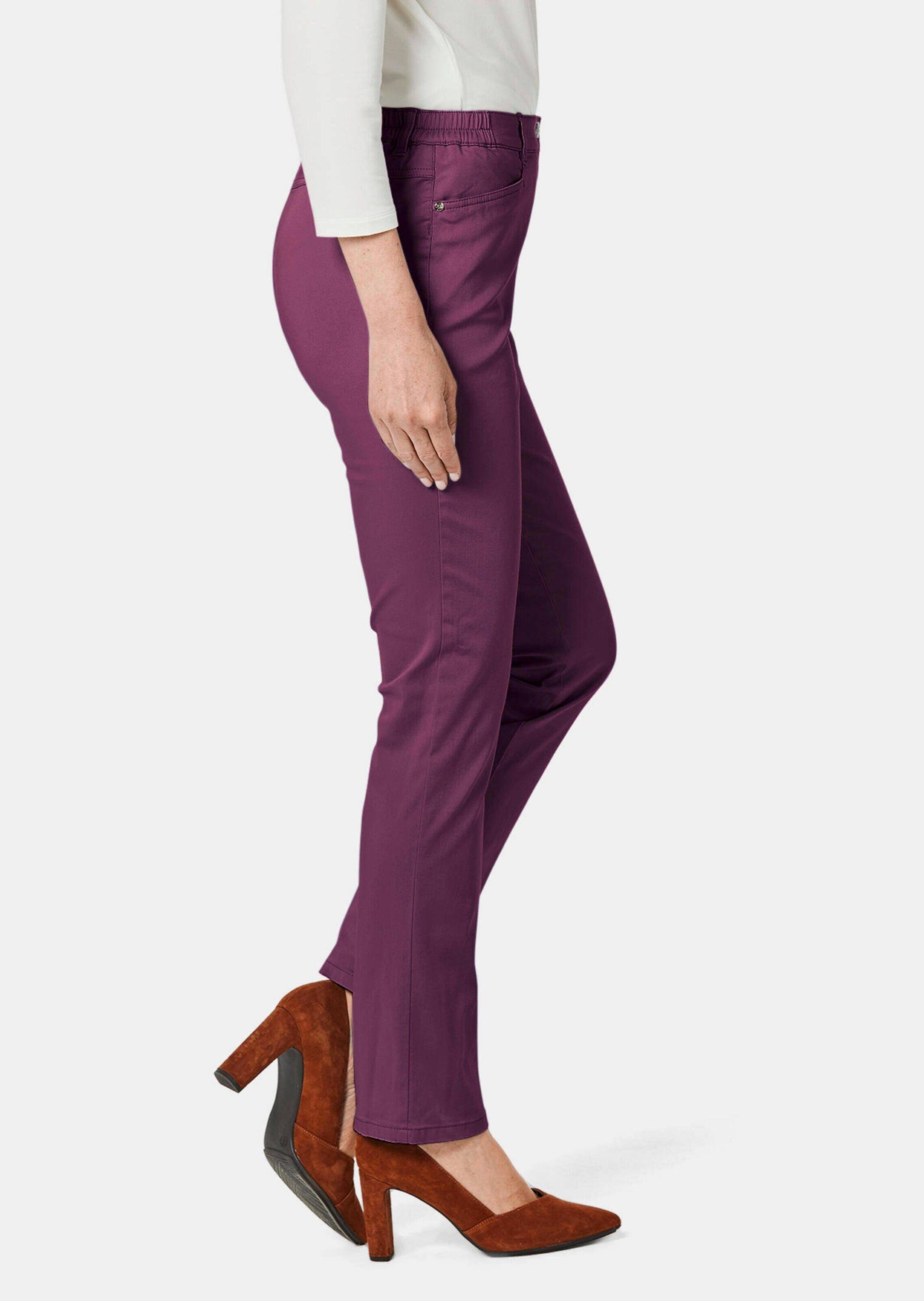 GOLDNER Stoffhose Leichte CARLA Baumwoll-Hose aubergine