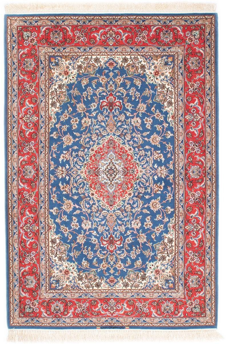 Orientteppich Isfahan Seidenkette 132x199 Handgeknüpfter Orientteppich, Nain Trading, rechteckig, Höhe: 5 mm