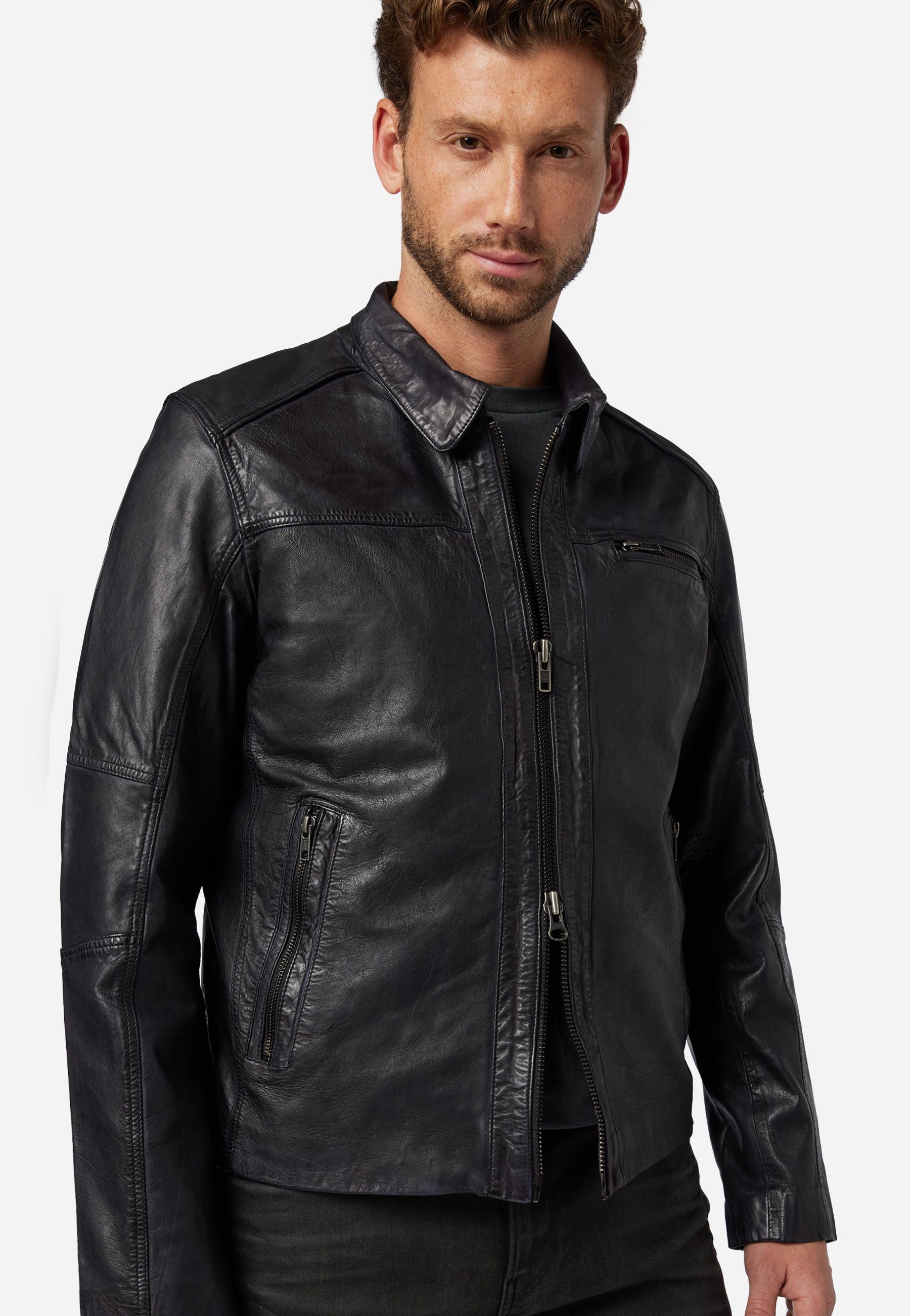 RICANO Lederjacke schwarz Shelby hochwertiges Lammleder