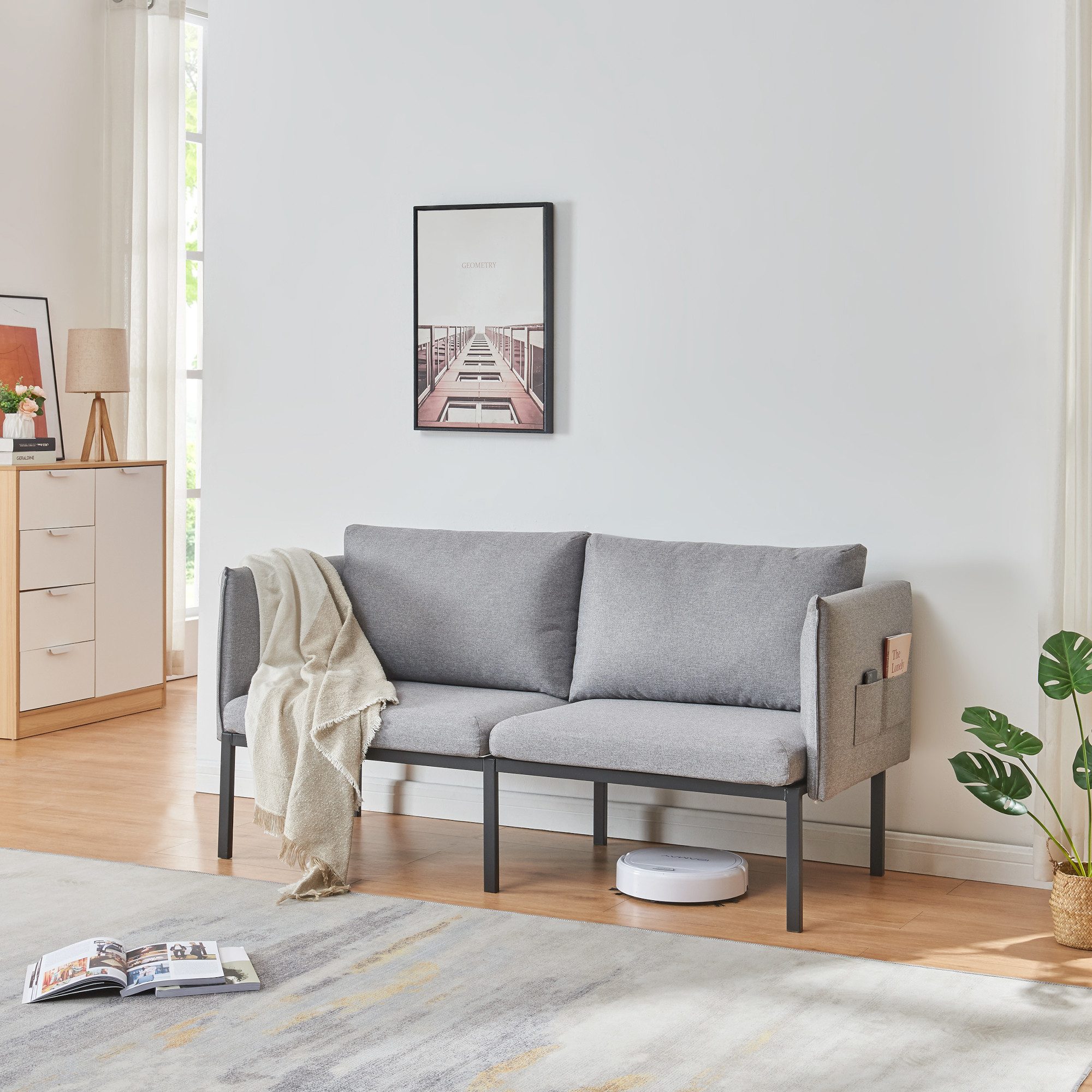 en.casa Sofa, 2-Sitzer »Kamar« gepolstert 69x158x63 cm Grau günstig online kaufen