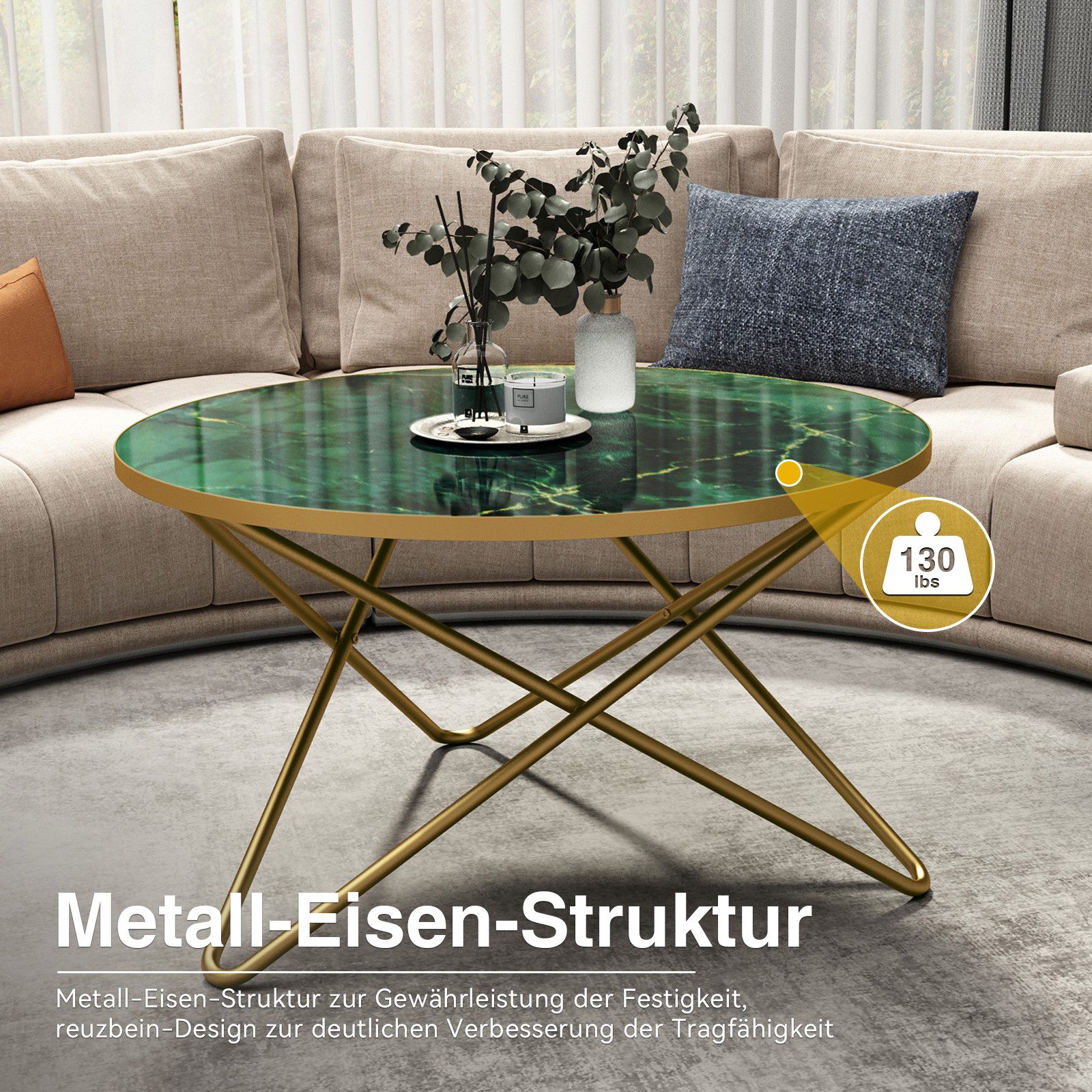 HOLTICO Couchtisch Runder Beistelltisch Wohnzimmertisch Sofatisch (1-St), Pflanzentisch Outdoor mit Marmormuster – Bild 4 von 5