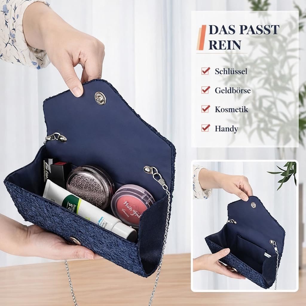 Zaewry Abendtasche Clutch Damen Elegant Kettentasche Hochzeit Umhängetasche Handtasche, Damen Abendtasche Spitze Clutch, Glitzer Tasche mit Abnehmbarer Kette – Bild 5 von 5