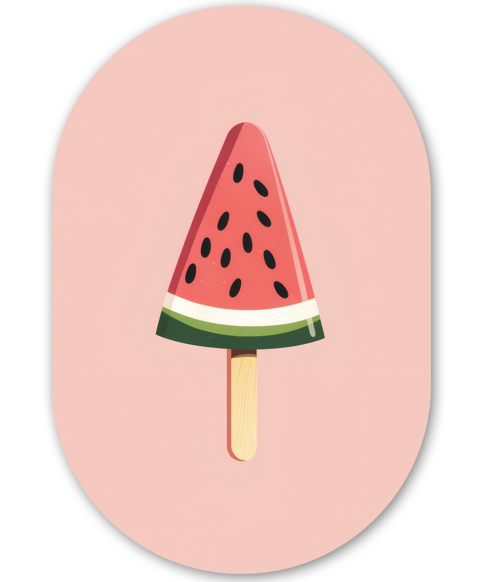 MuchoWow Gemälde Wassermelone - Eiscreme - Kerne - Rot, Fotodruck (1 St), Wandbild Oval, Wohnzimmer oder Schlafzimmer Wanddekoration, 40x60 cm