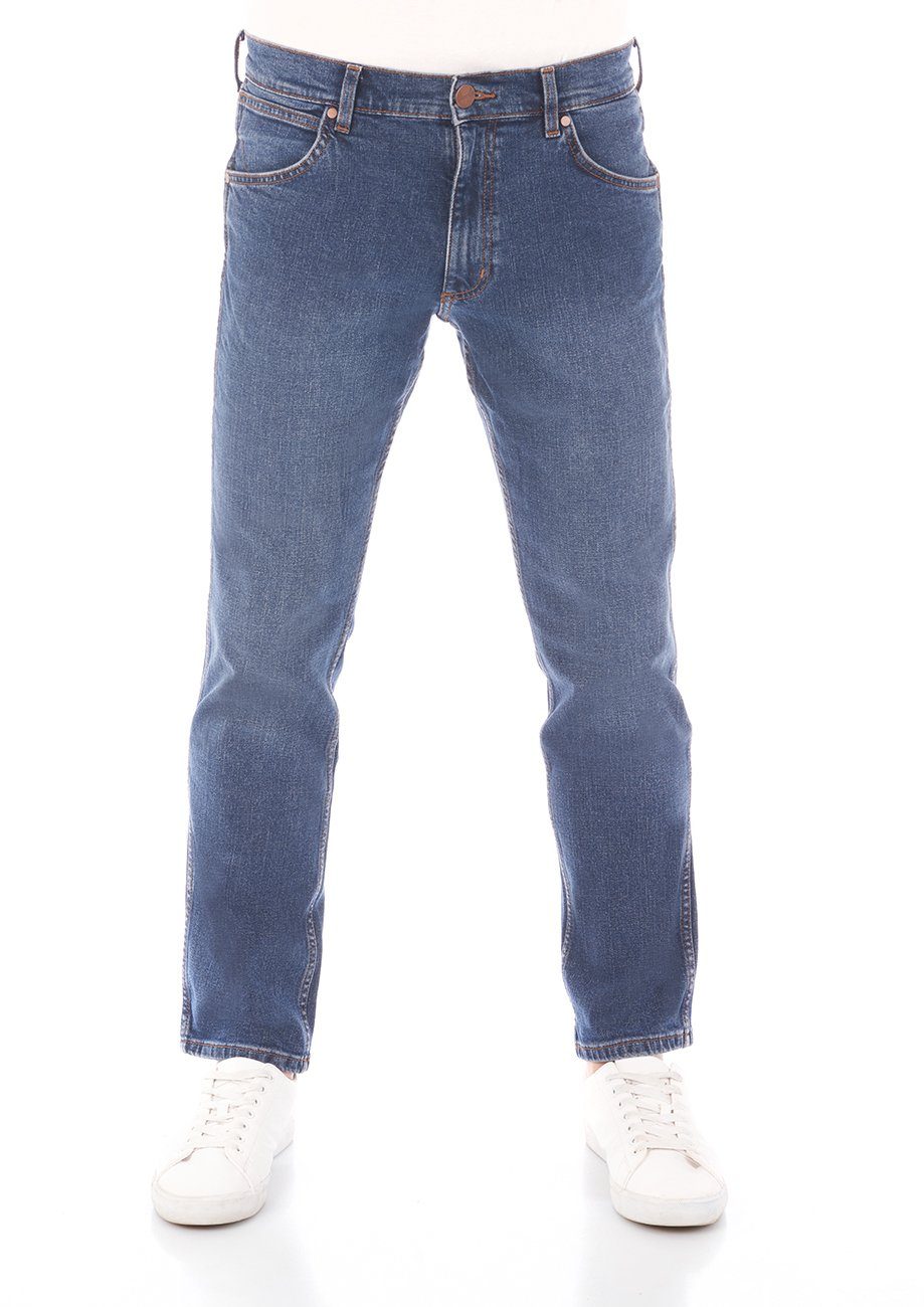 Wrangler Straight-Jeans Herren Jeanshose Greensboro Regular Fit Denim Hose mit Stretch Basement Blue (WSS3HN32C)