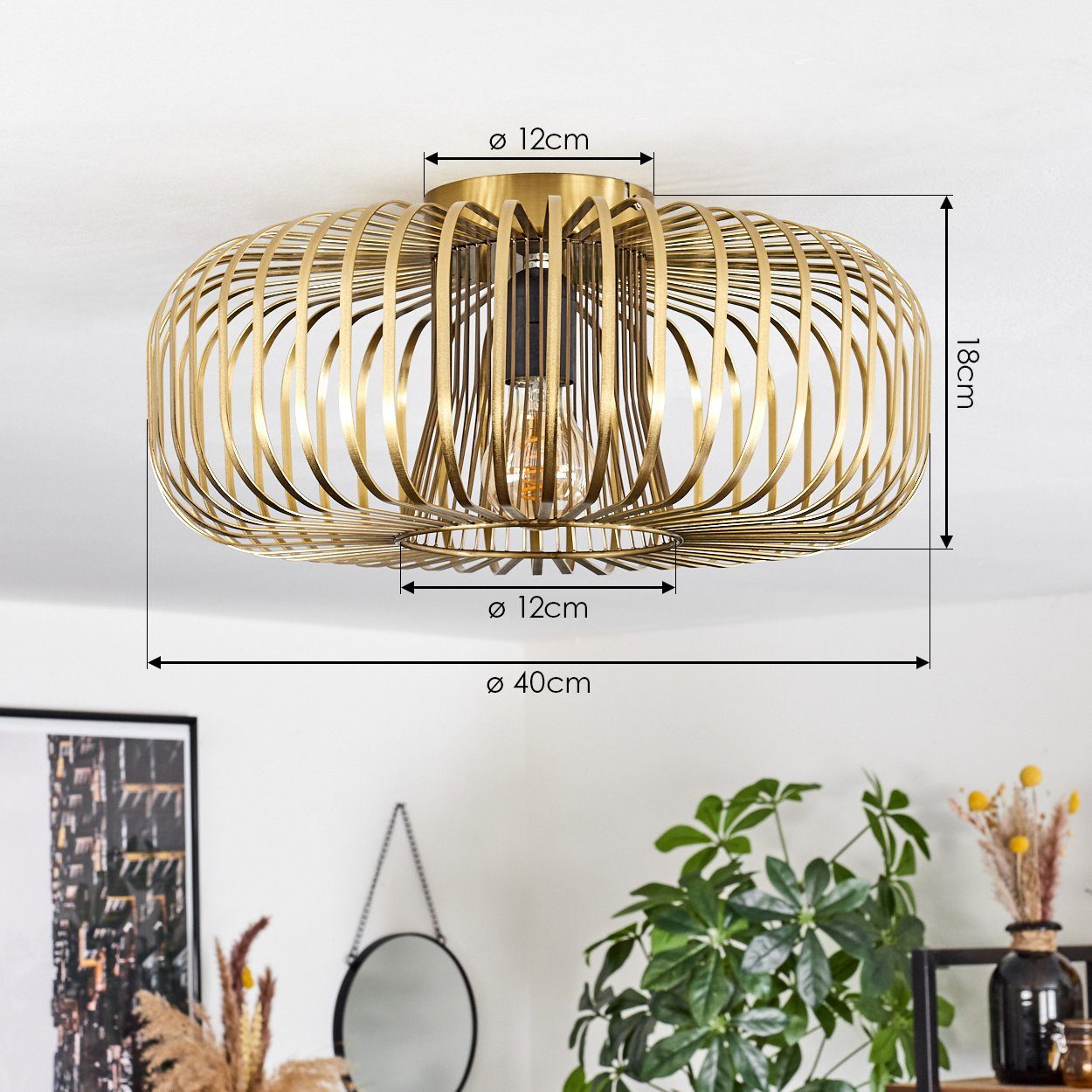 hofstein Deckenleuchte moderne Deckenlampe aus Metall in Messingfarben, ohne Leuchtmittel, Deckenleuchte Lichteffekt, Ø40cm, 1x E27, ohne Leuchtmittel – Bild 4 von 5