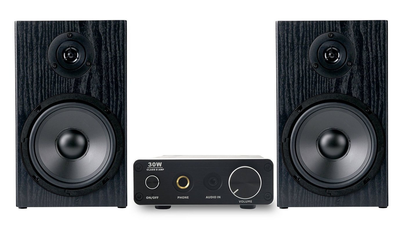 McGrey BMS-80 HiFi Micro-Stereo Anlage Regal-Lautsprecher (kein Netzwerkstandard, 80 W, HiFi-Boxen mit 2-Wege-System inkl. Mini-Verstärker und Boxenkabel)