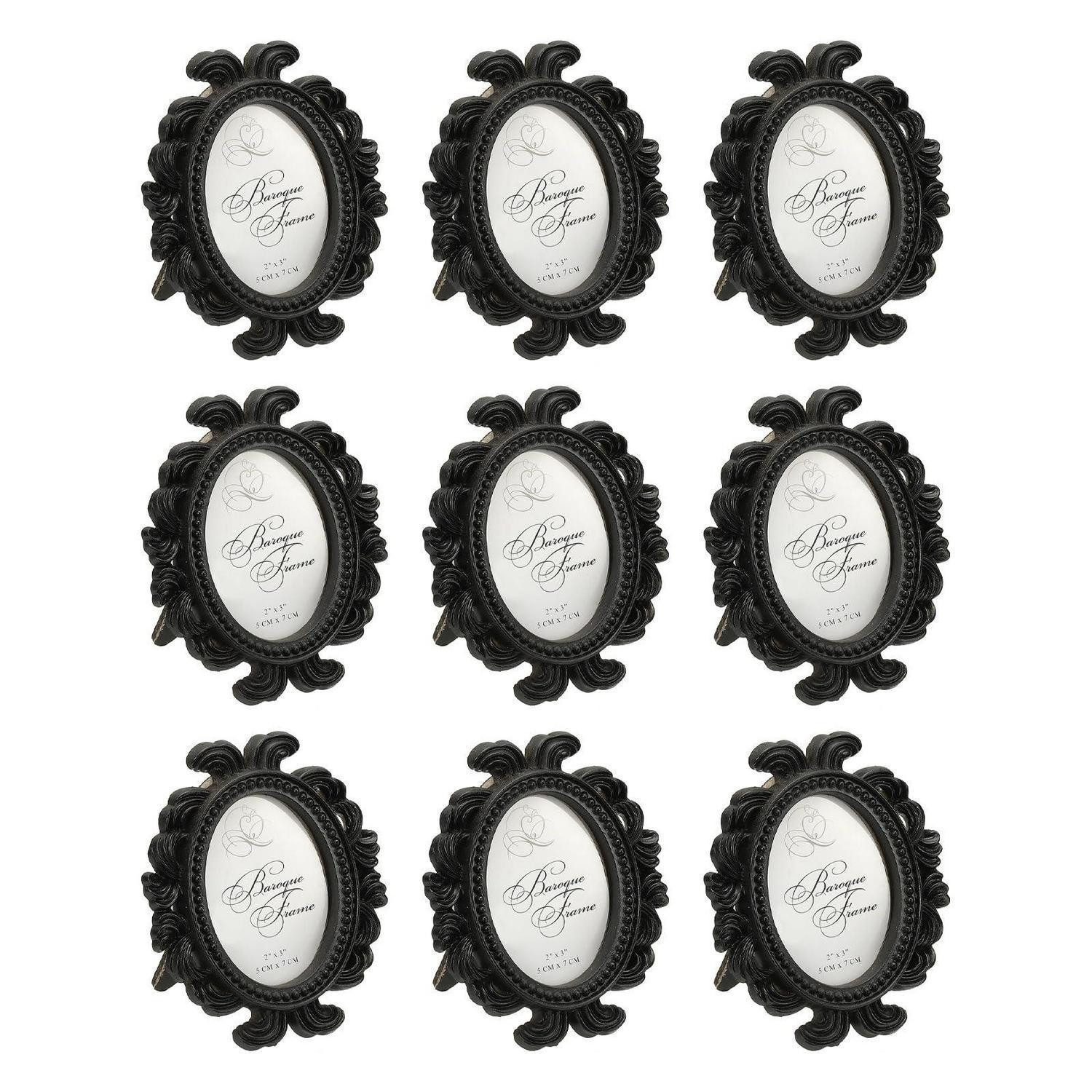 LuxusKollektion Bilderrahmen-Set Mini Bilderrahmen Oval Schwarz 9Stk, (9 St)