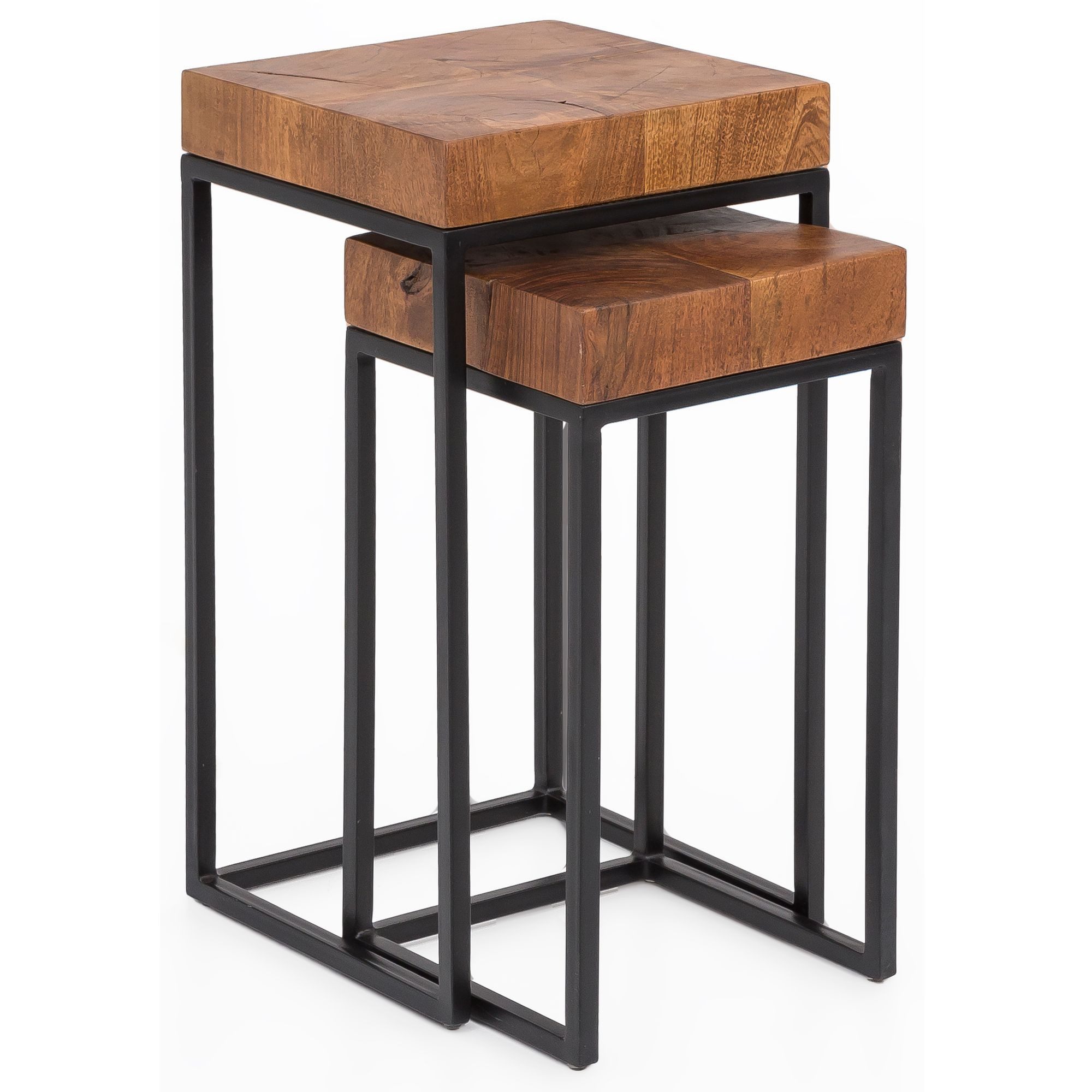 KADIMA DESIGN Satztisch Design Satztisch Massivholz Metall Beistelltisch 2er Set Klein Tisch (Metallgestell, Schmaler Sofatisch Ablagetisch), Couchtisch Set 2 Holz Tische, Massivholz Wohnzimmertisch