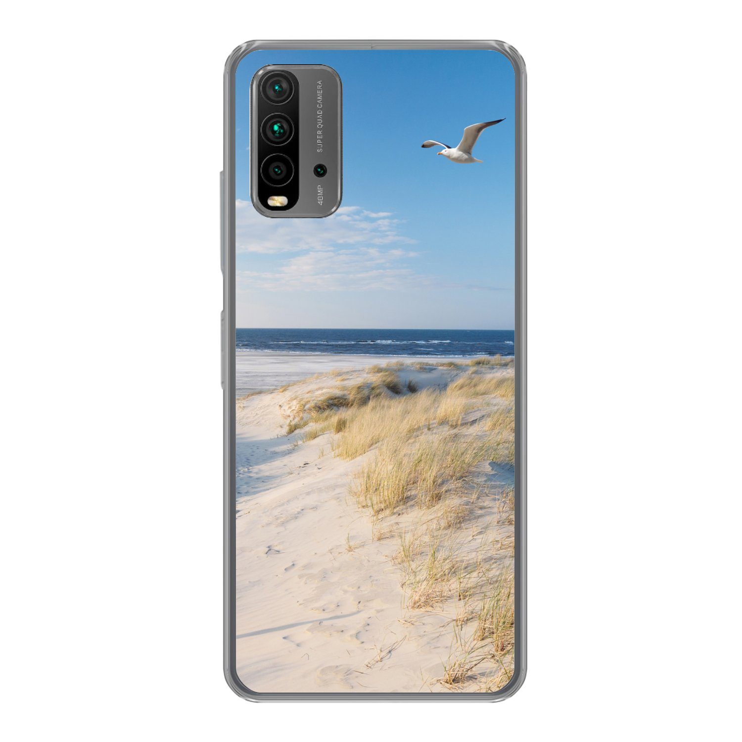MuchoWow Handyhülle für Xiaomi Redmi 9T Düne - Möwe - Strand - Meer - Sonne, Phone Case, Silikon, Schutzhülle Dünn