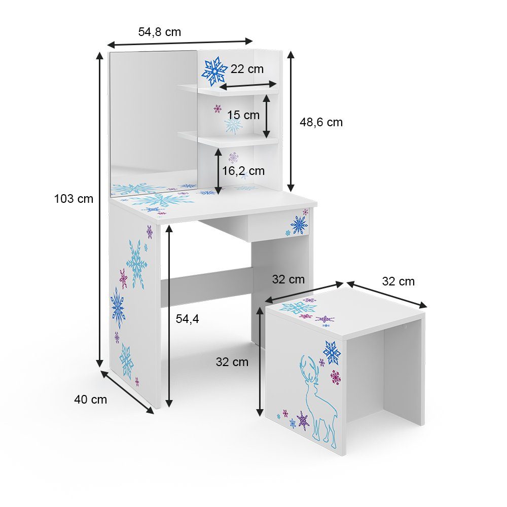 Vicco Schminktisch Schneeflocke, Weiß, 54.8 cm (2-St)