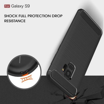 CoverKingz Handyhülle Hülle für Samsung Galaxy S9 Handyhülle Case Cover Silikonhülle Carbon, Carbon Look Brushed Design