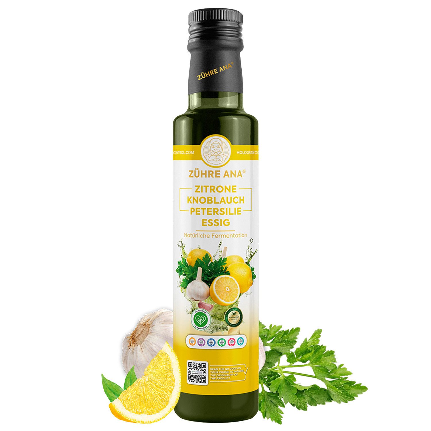 Zühre Ana® Essig Zitrone Knoblauch Petersilie Essig- Natürlich & Ungefiltert, 500 ml