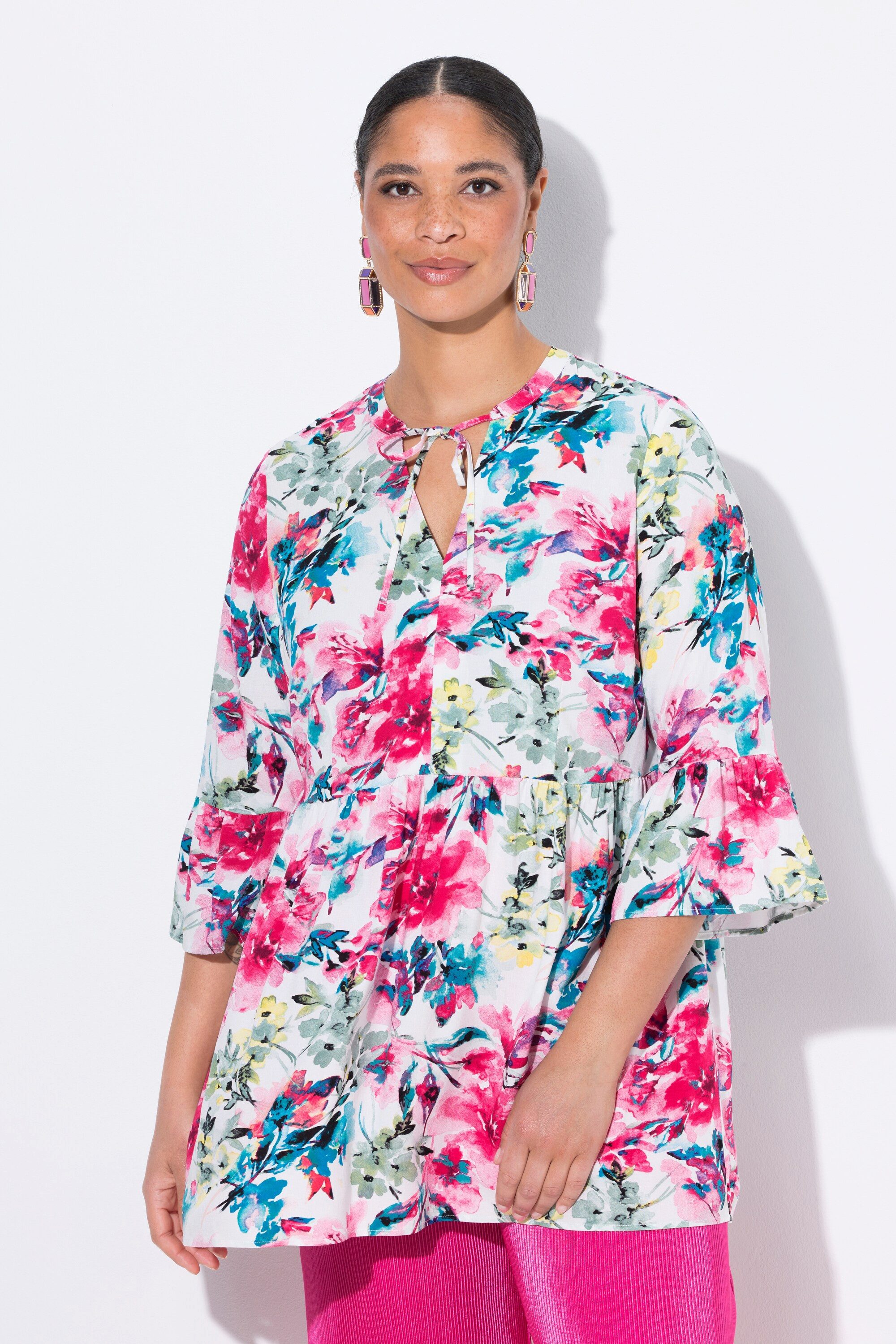 MIAMODA Tunika Bluse A-Linie Blumenmuster Volants günstig online kaufen